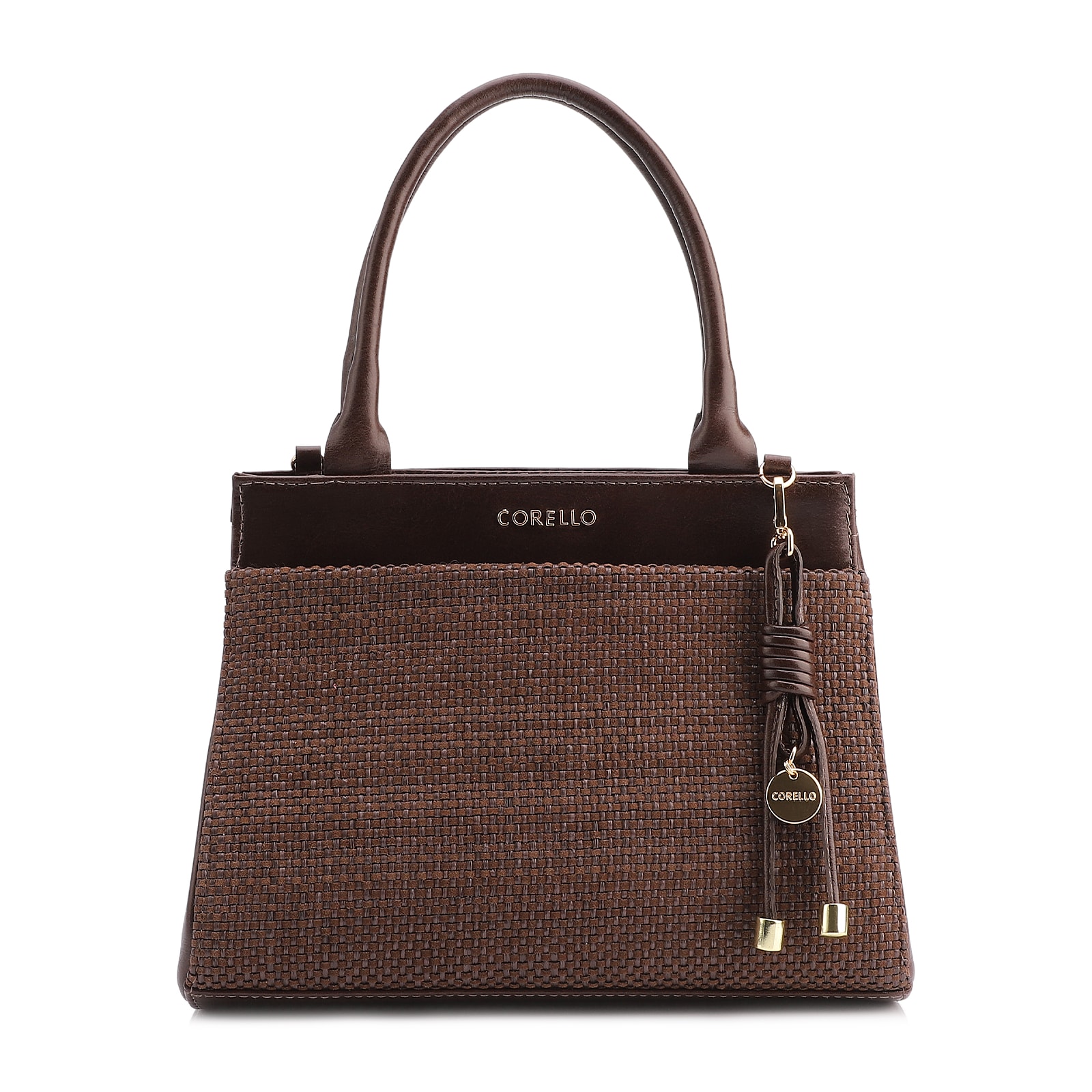 Bolsa Tote Alt Tramado Camurça Marrom /Couro Marrom Escuro