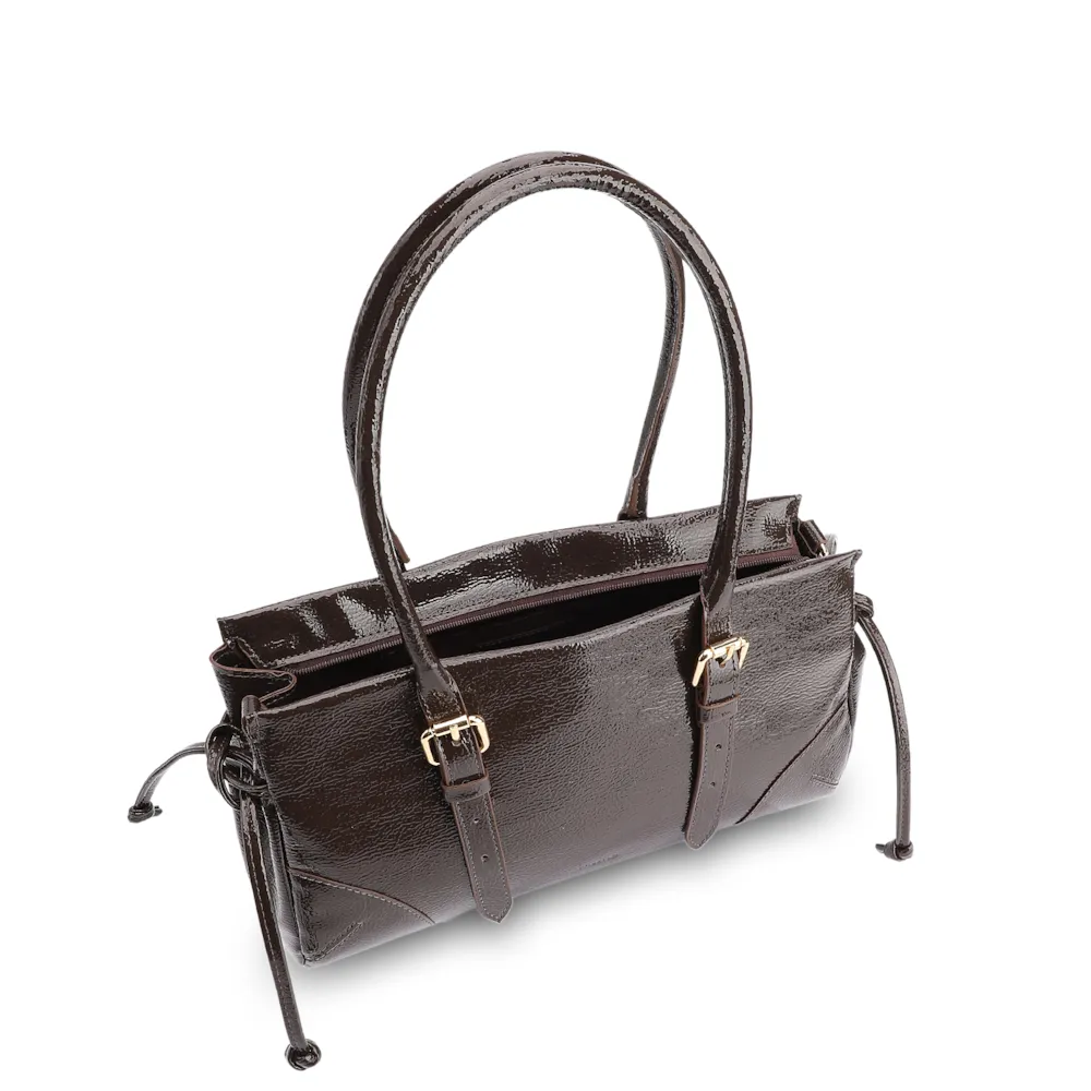 Bolsa Tote Alt Verniz Marrom Escuro - imagem 5