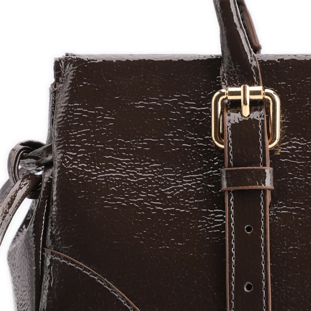 Bolsa Tote Alt Verniz Marrom Escuro - imagem 8