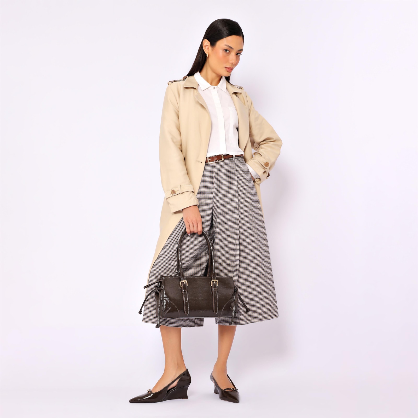 Bolsa Tote Alt Verniz Marrom Escuro