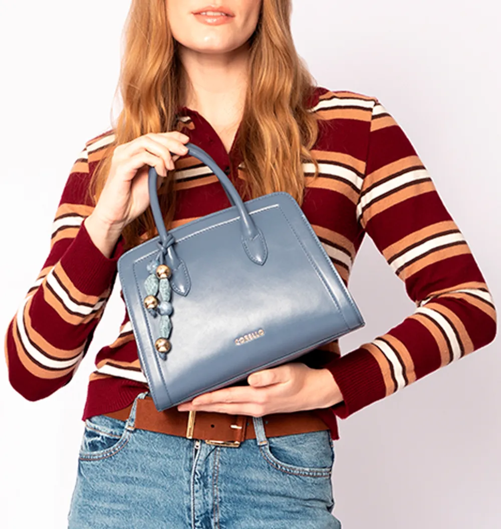 Bolsa Tote Bag Charm Couro Azul - imagem 2