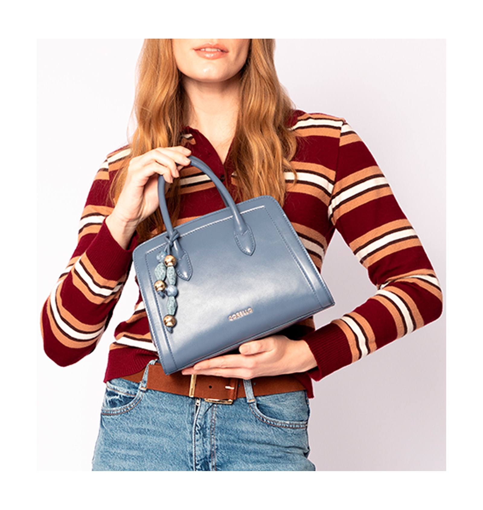 Bolsa Tote Bag Charm Couro Azul