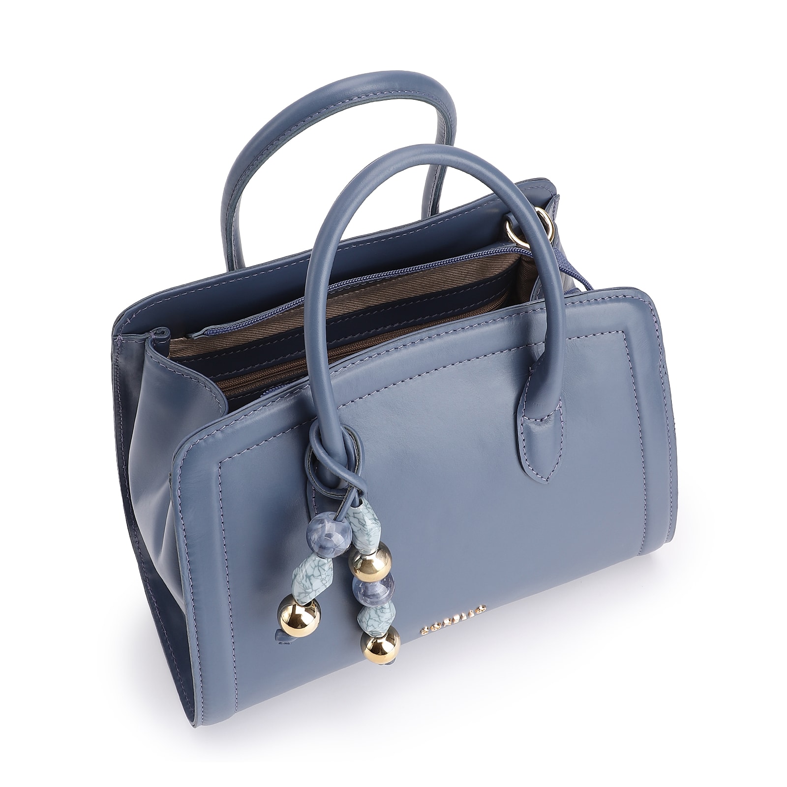 Bolsa Tote Bag Charm Couro Azul Escuro