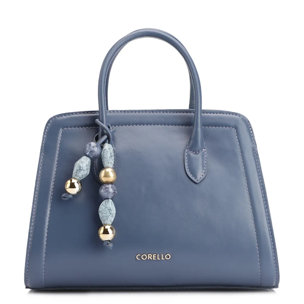 Bolsa Tote Bag Charm Couro Azul Escuro