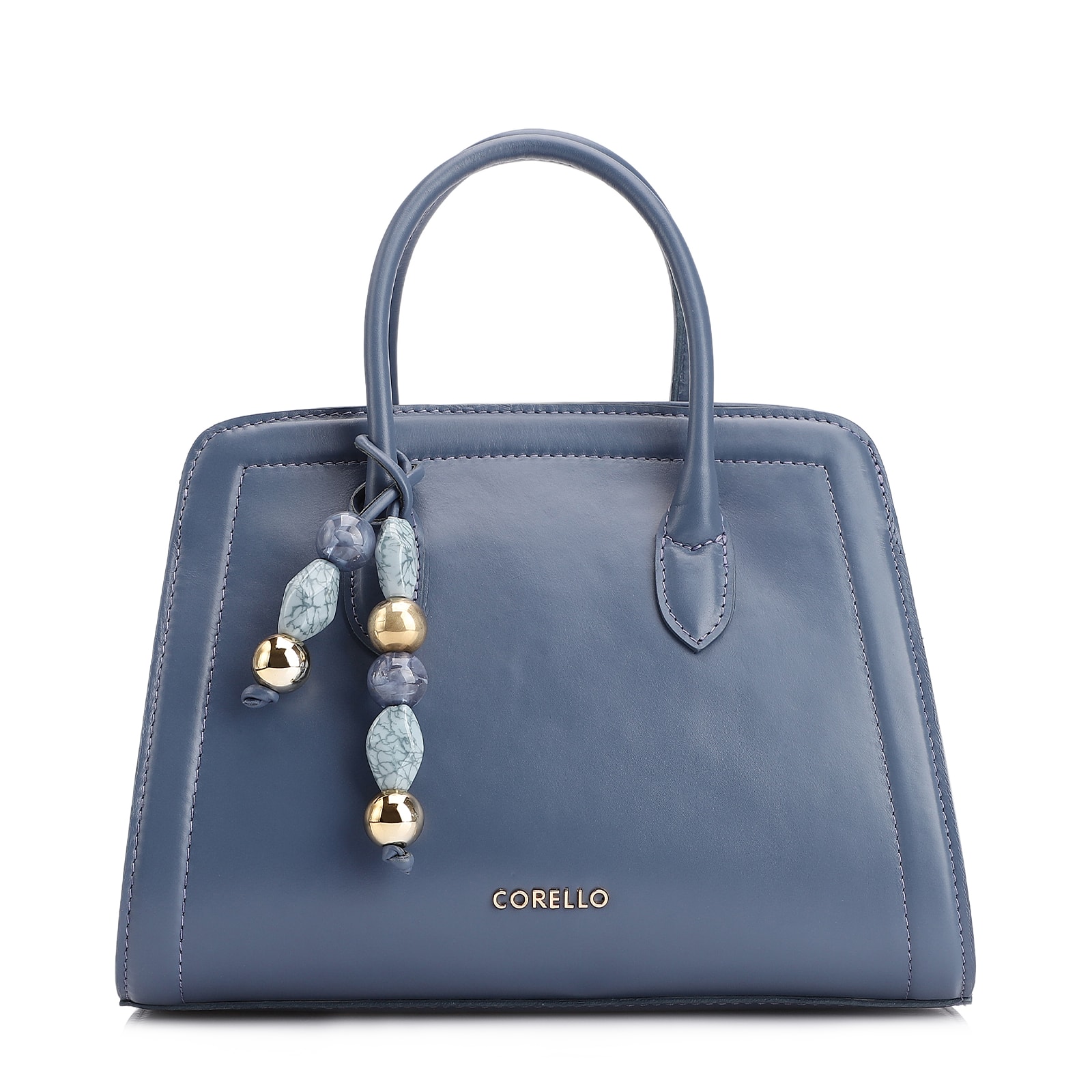 Bolsa Tote Bag Charm Couro Azul Escuro
