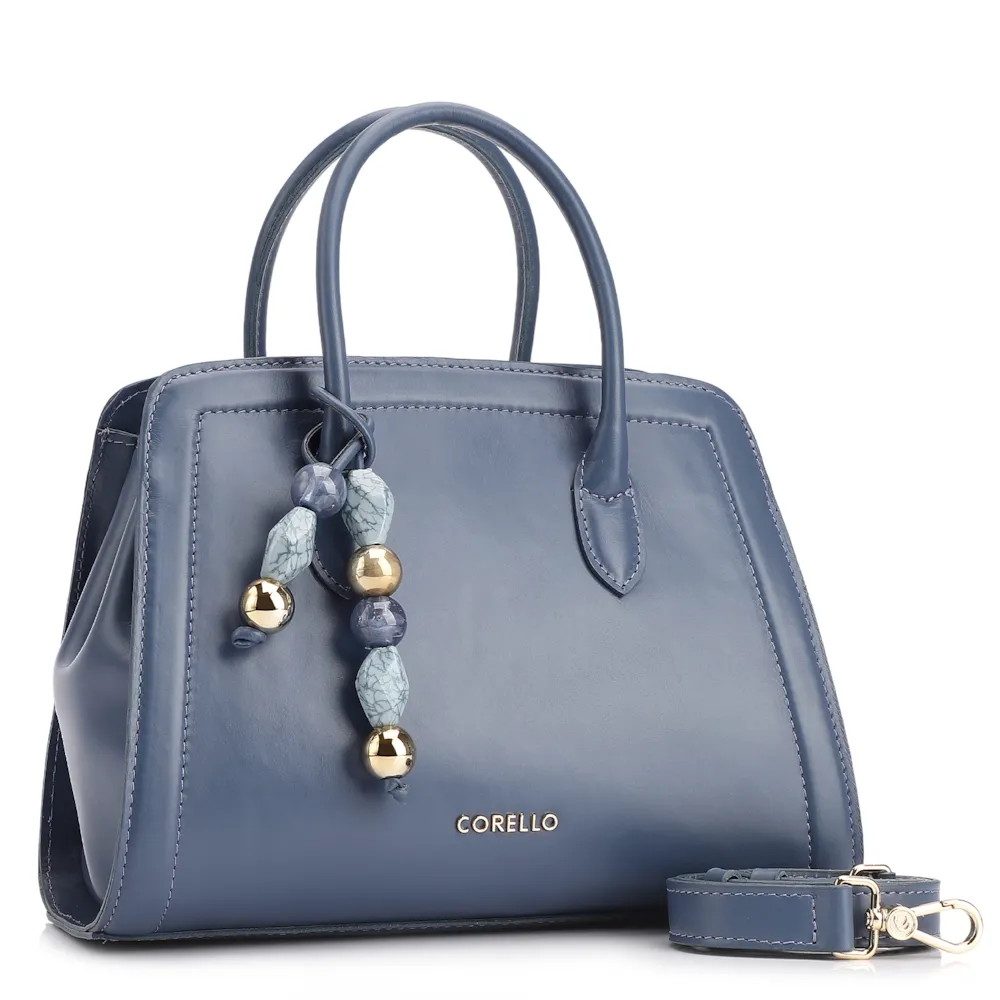 Bolsa Tote Bag Charm Couro Azul Escuro - imagem 2