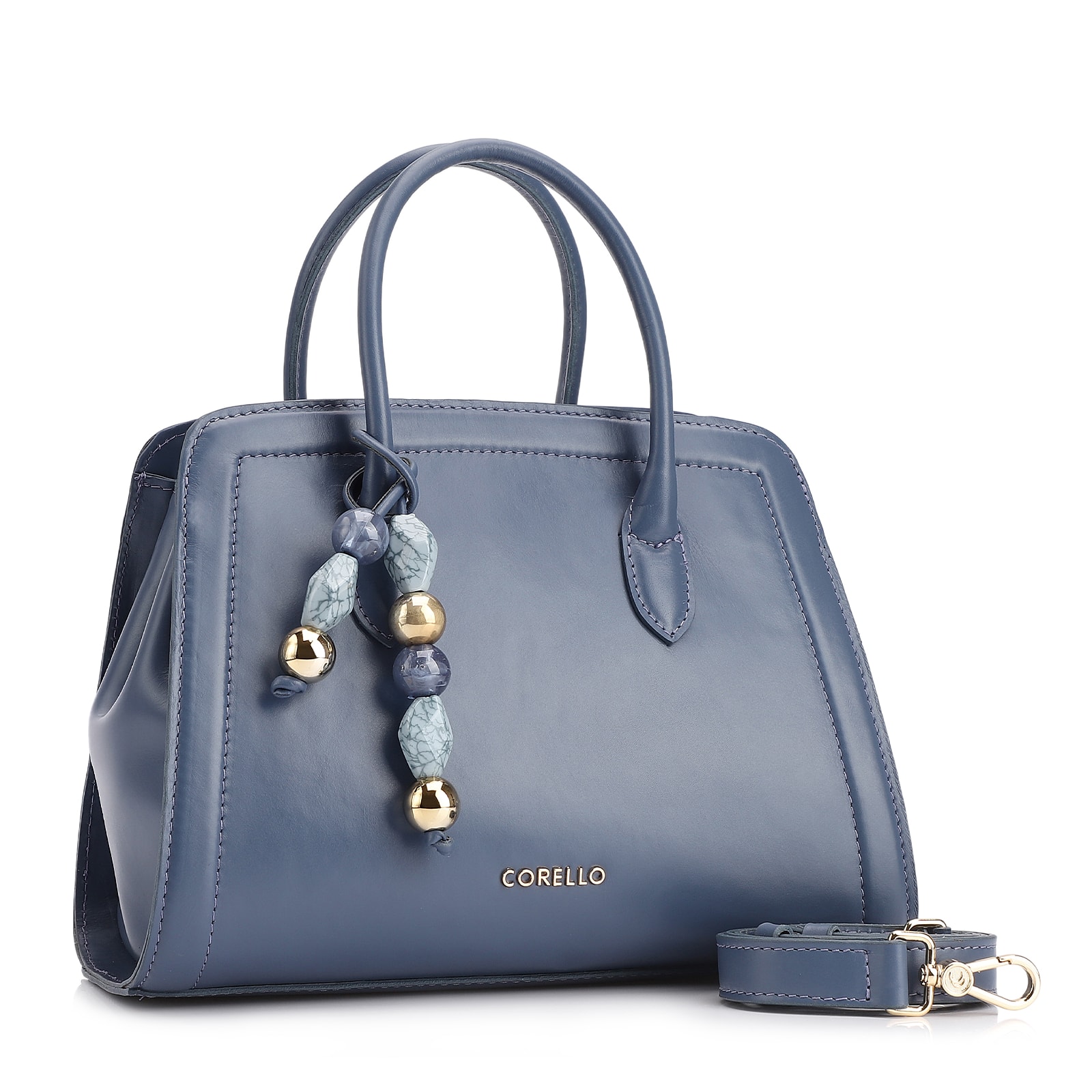 Bolsa Tote Bag Charm Couro Azul Escuro