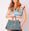 Bolsa Tote Bag Charm Couro Camurça/Couro Azul - imagem 2