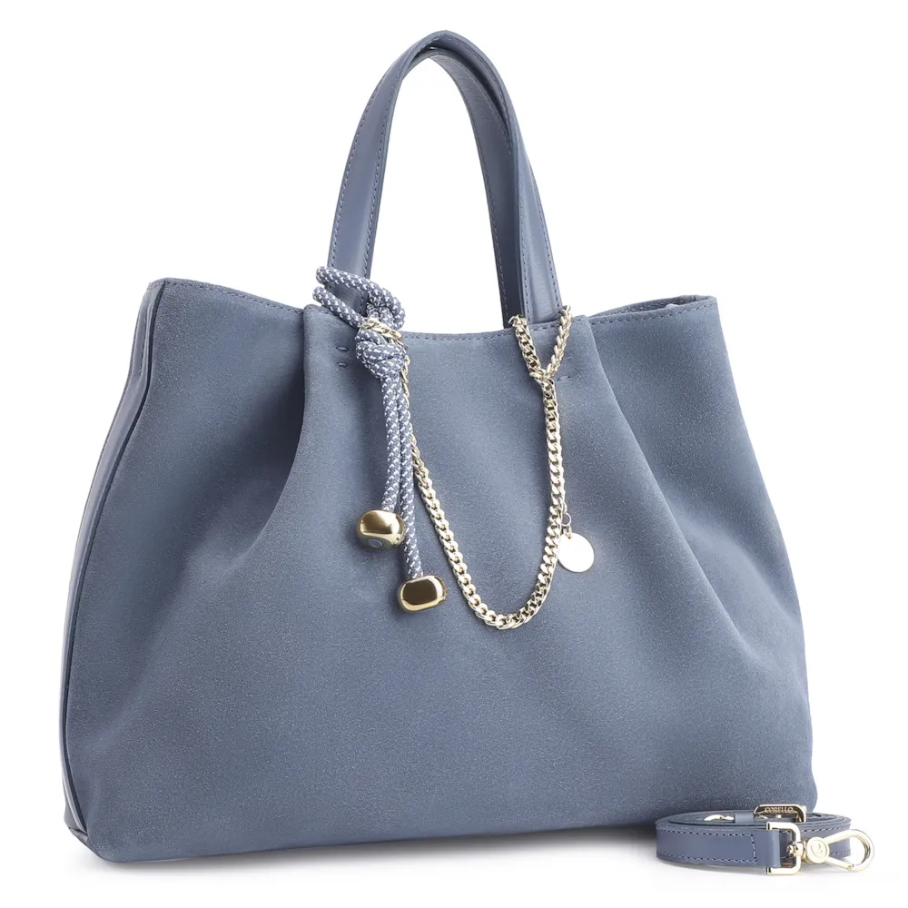 Bolsa Tote Bag Charm Couro Camurça/Couro Azul - imagem 3