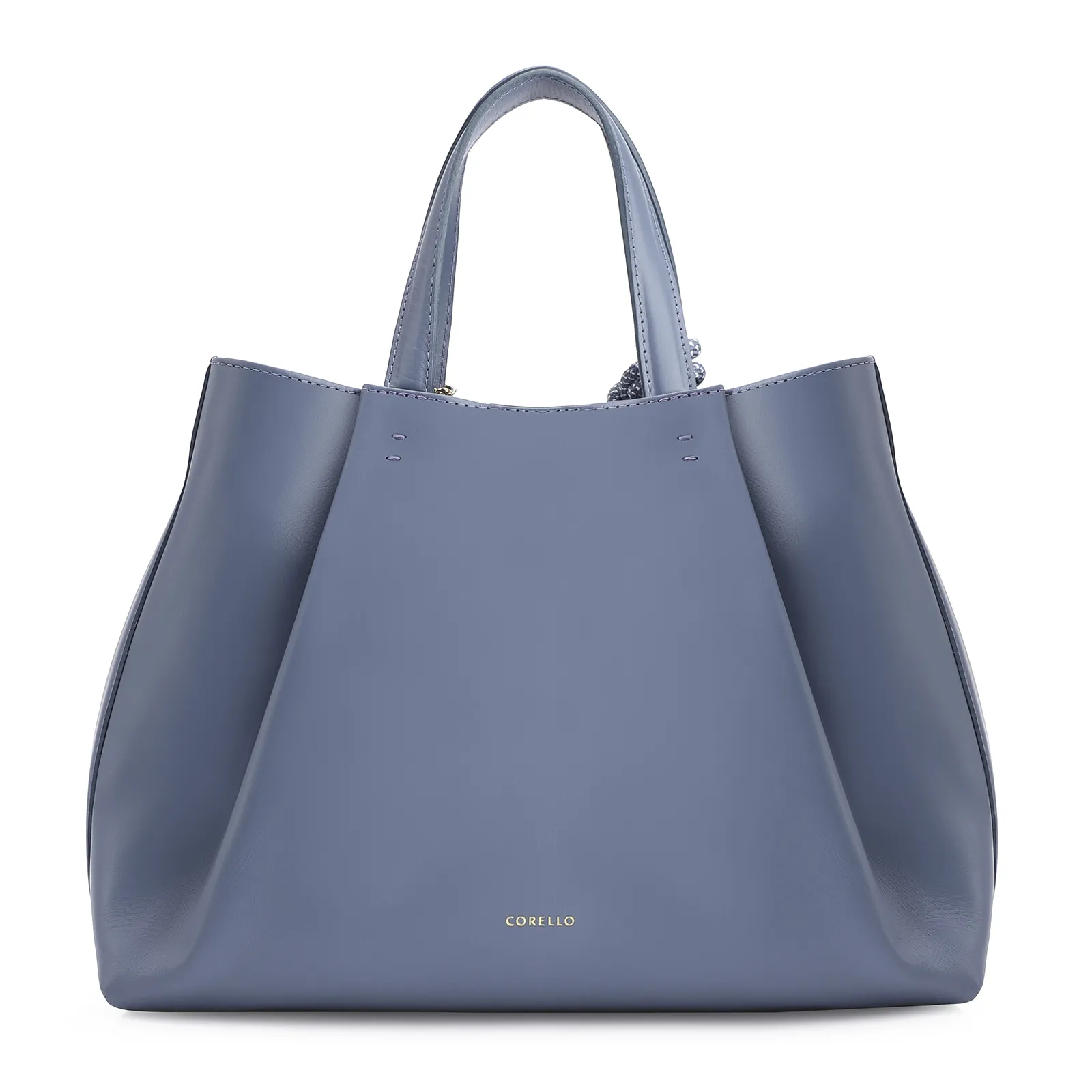 Bolsa Tote Bag Charm Couro Camurça/Couro Azul