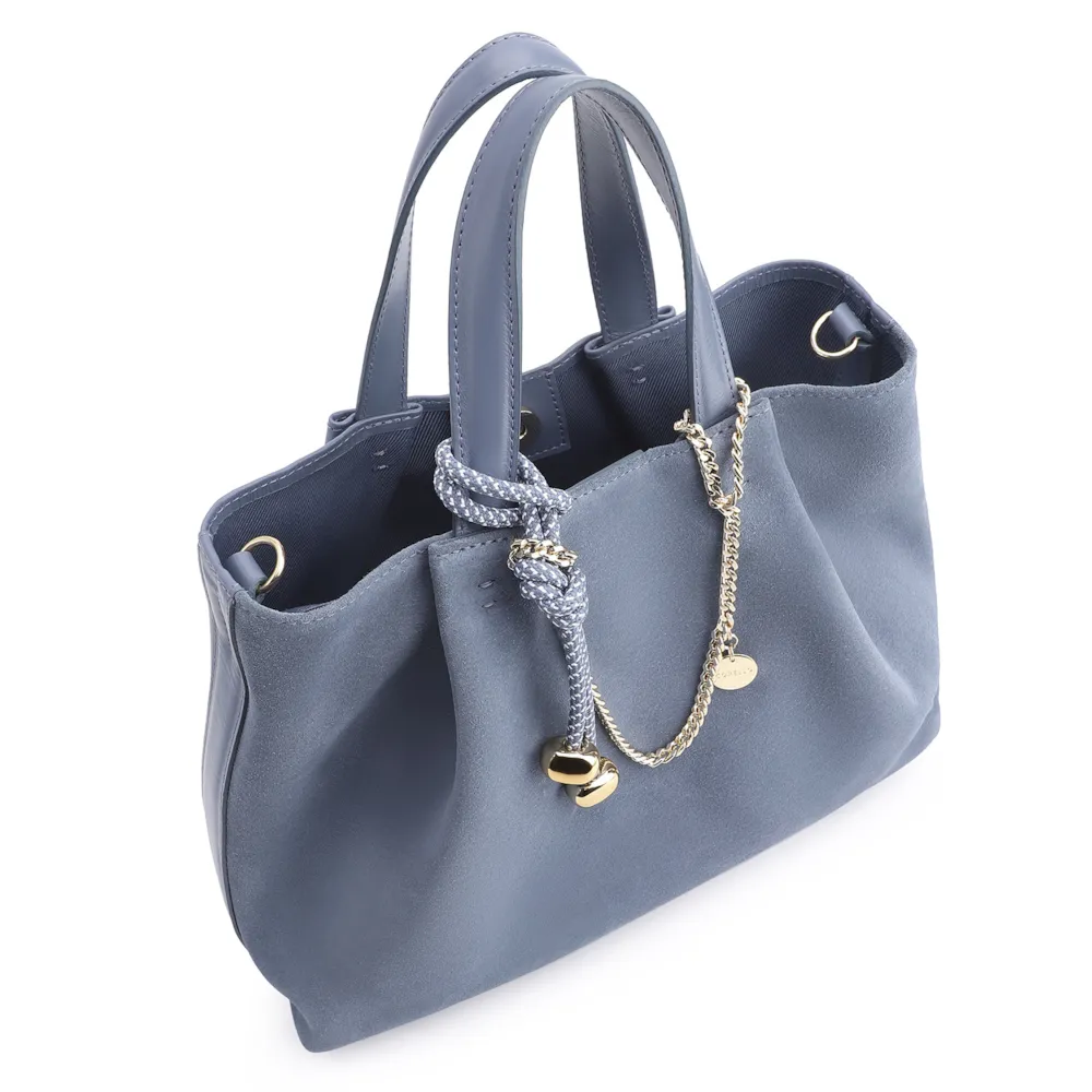 Bolsa Tote Bag Charm Couro Camurça/Couro Azul - imagem 5