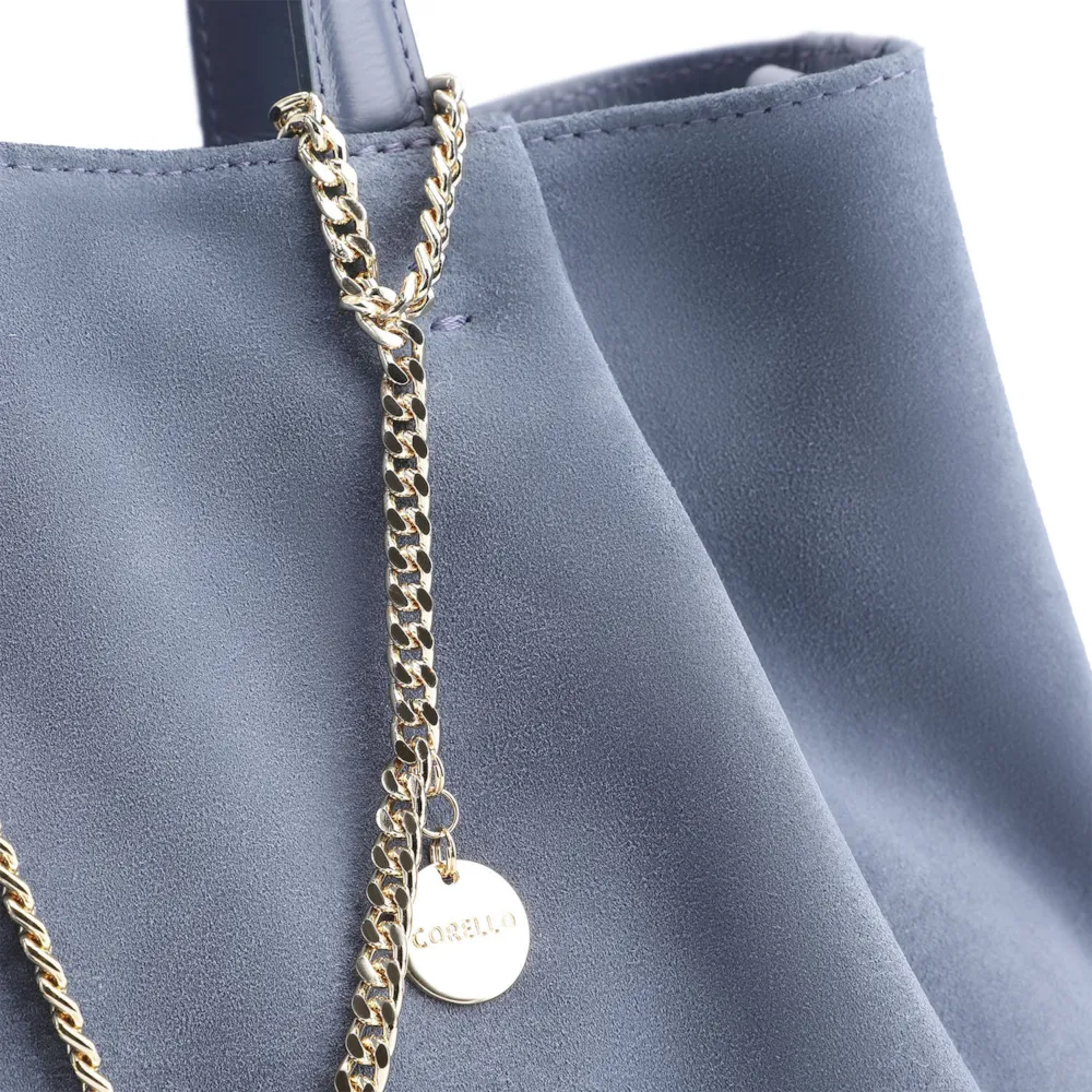 Bolsa Tote Bag Charm Couro Camurça/Couro Azul - imagem 8