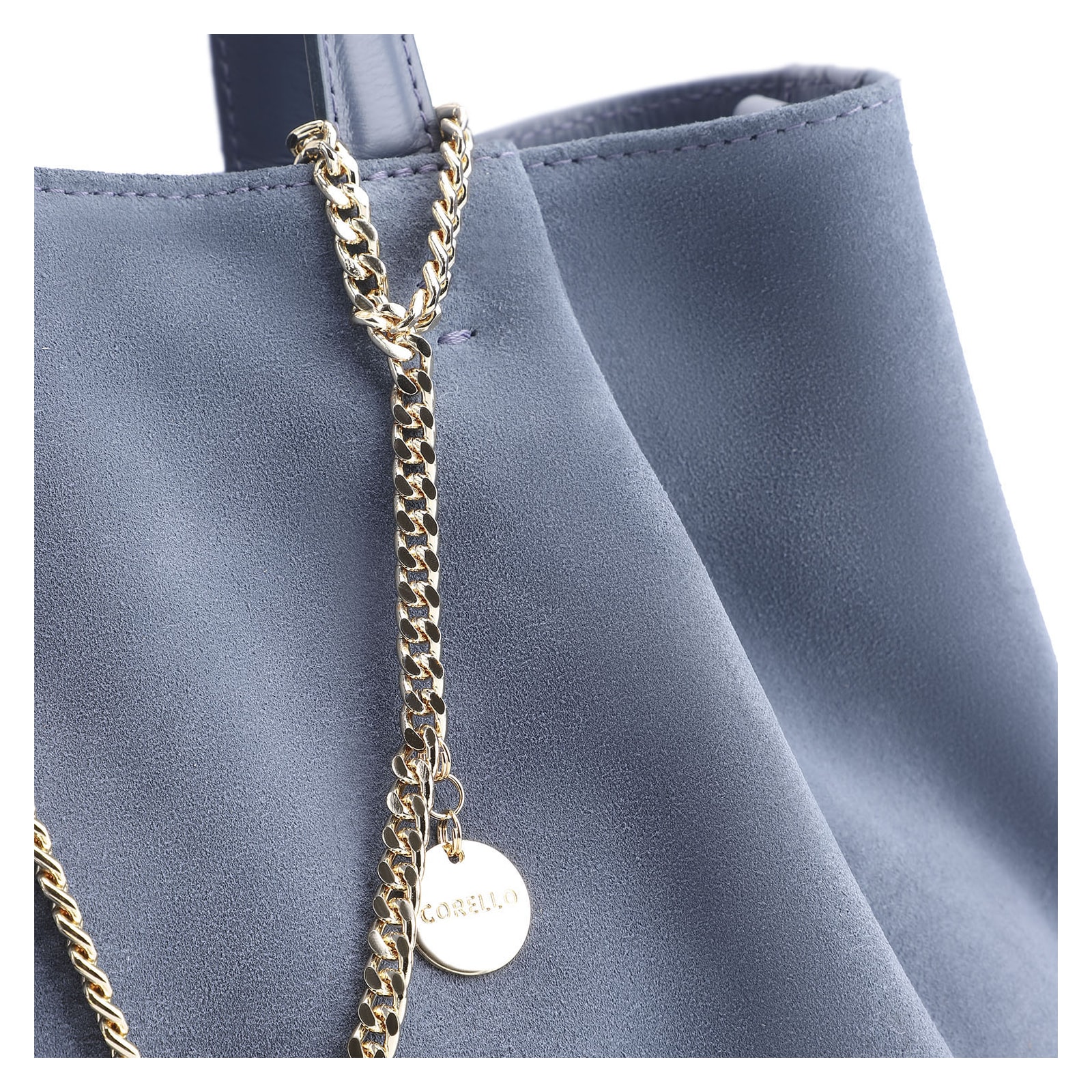 Bolsa Tote Bag Charm Couro Camurça/Couro Azul