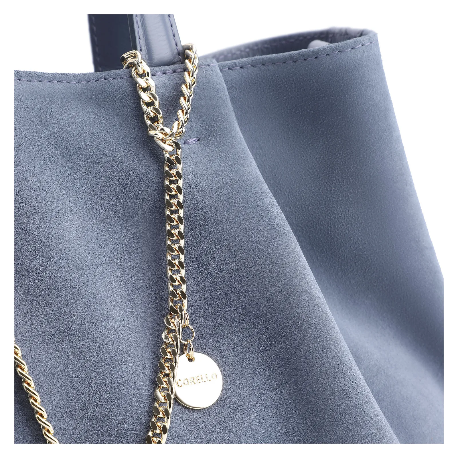 Bolsa Tote Bag Charm Couro Camurça/Couro Azul