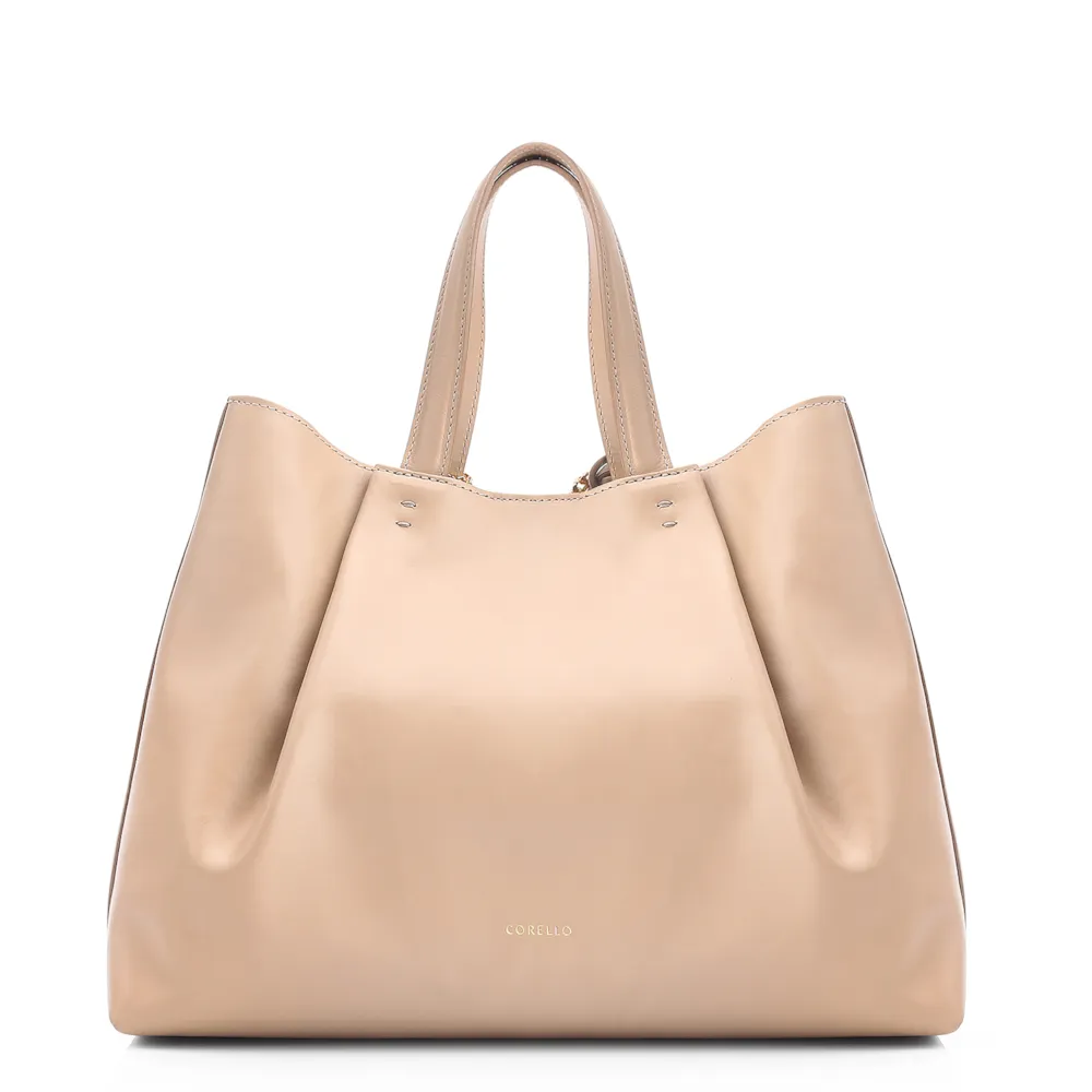 Bolsa Tote Bag Charm Couro Camurça/Couro Bege - imagem 4