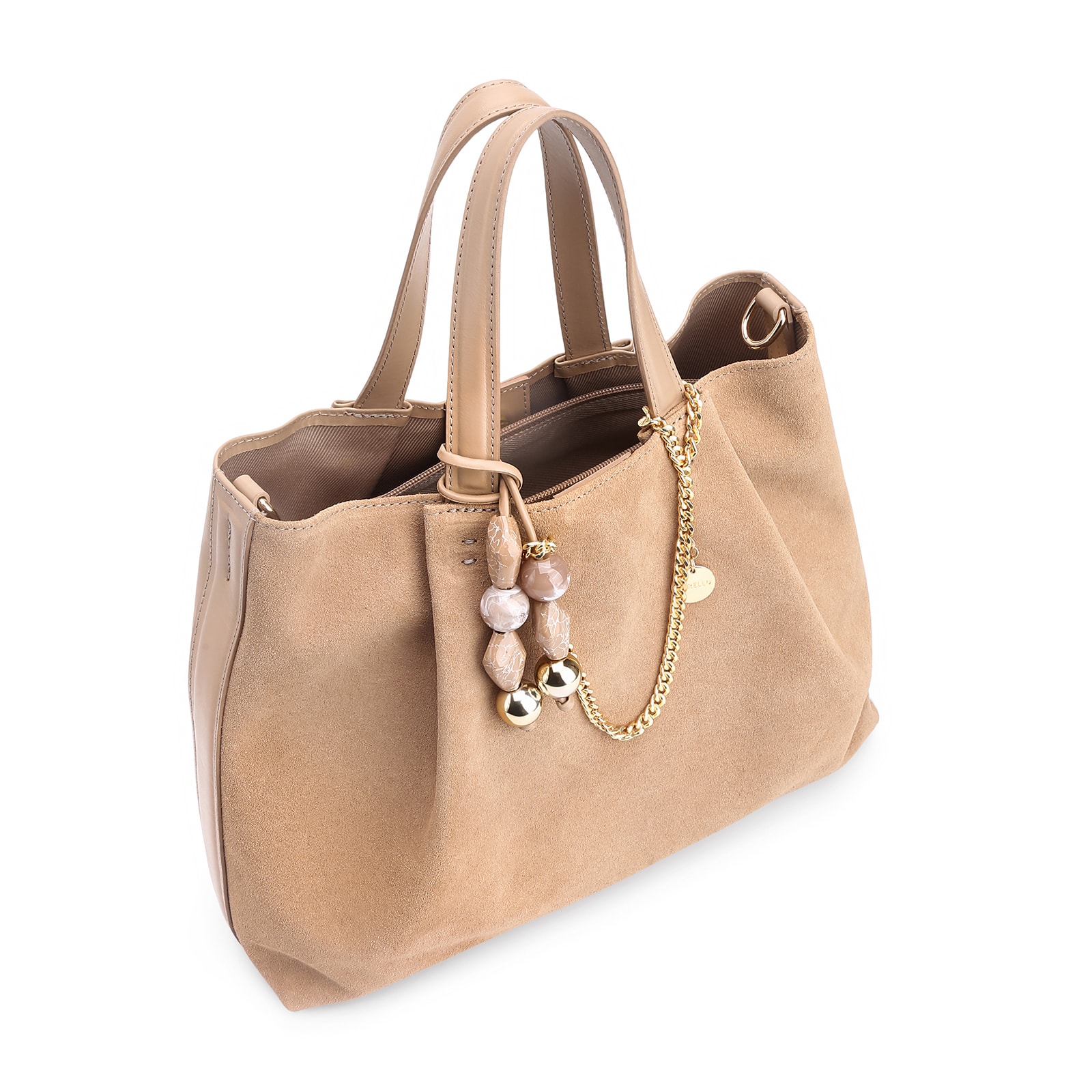 Bolsa Tote Bag Charm Couro Camurça/Couro Bege