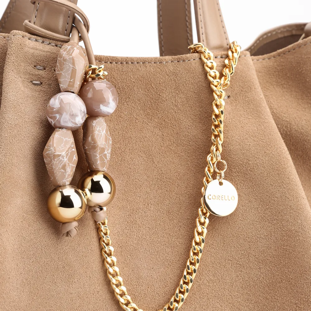 Bolsa Tote Bag Charm Couro Camurça/Couro Bege - imagem 6