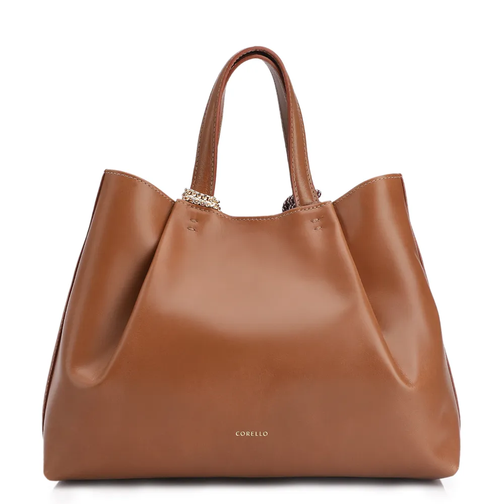 Bolsa Tote Bag Charm Couro Camurça/Couro Marrom - imagem 4