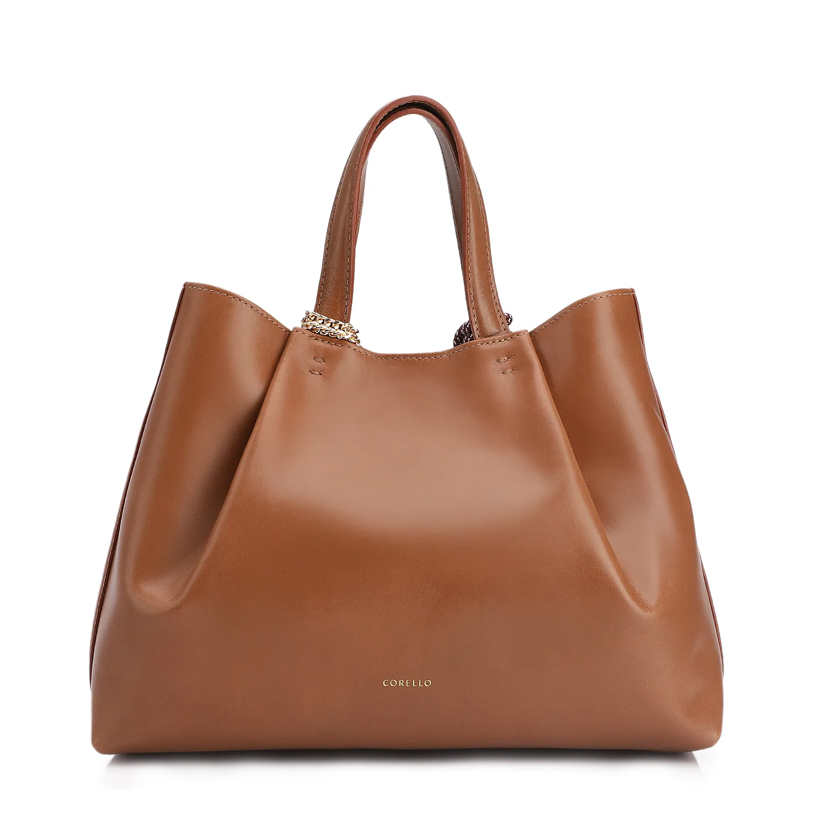 Bolsa Tote Bag Charm Couro Camurça/Couro Marrom