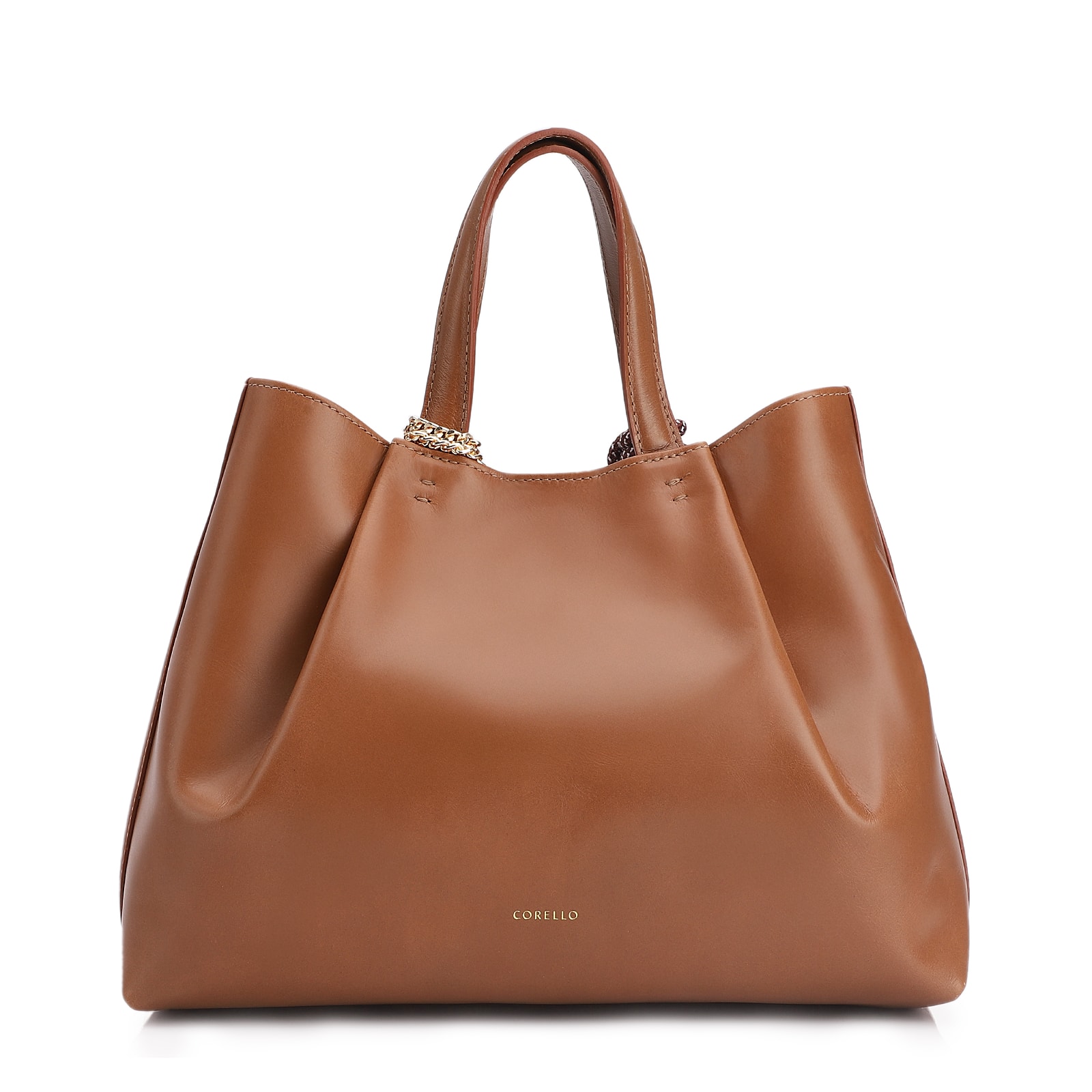 Bolsa Tote Bag Charm Couro Camurça/Couro Marrom