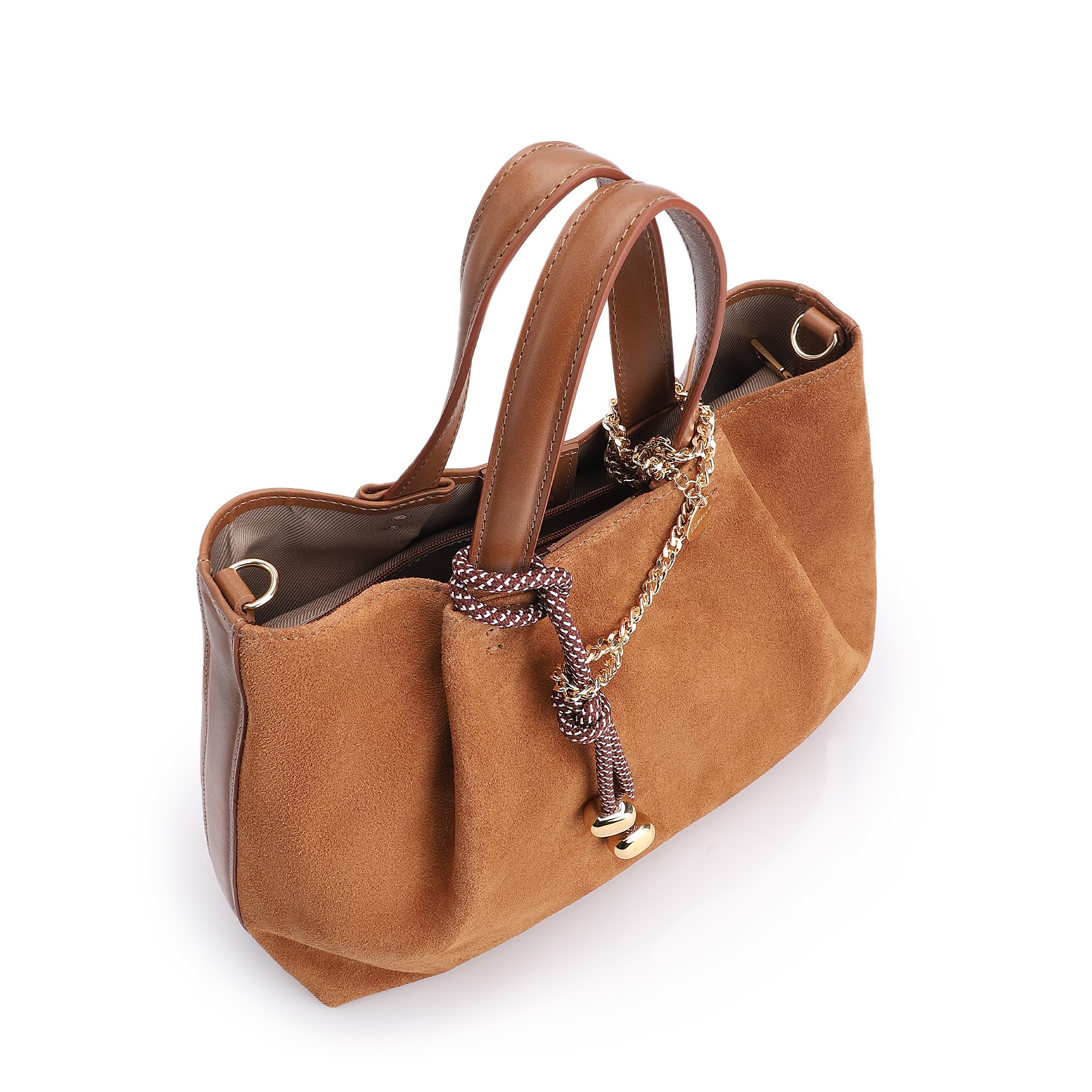Bolsa Tote Bag Charm Couro Camurça/Couro Marrom