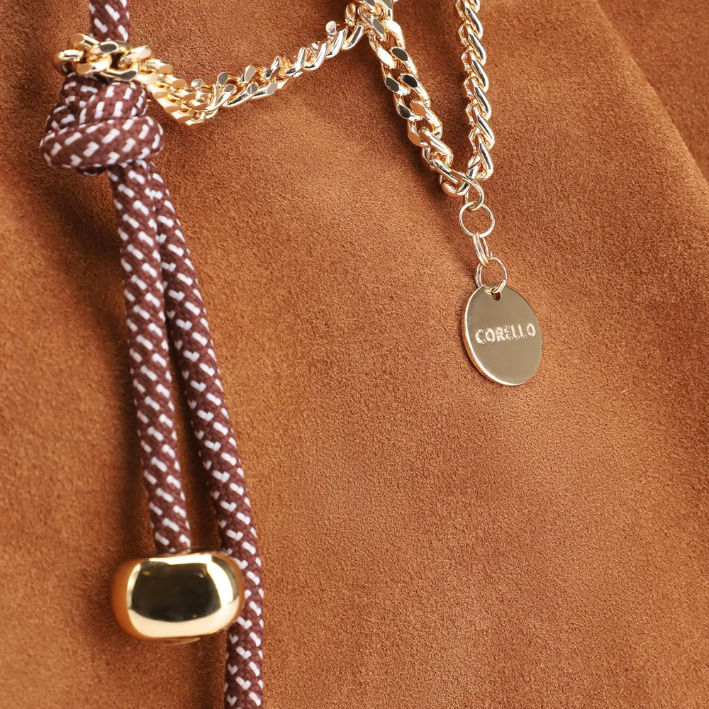 Bolsa Tote Bag Charm Couro Camurça/Couro Marrom - imagem 6