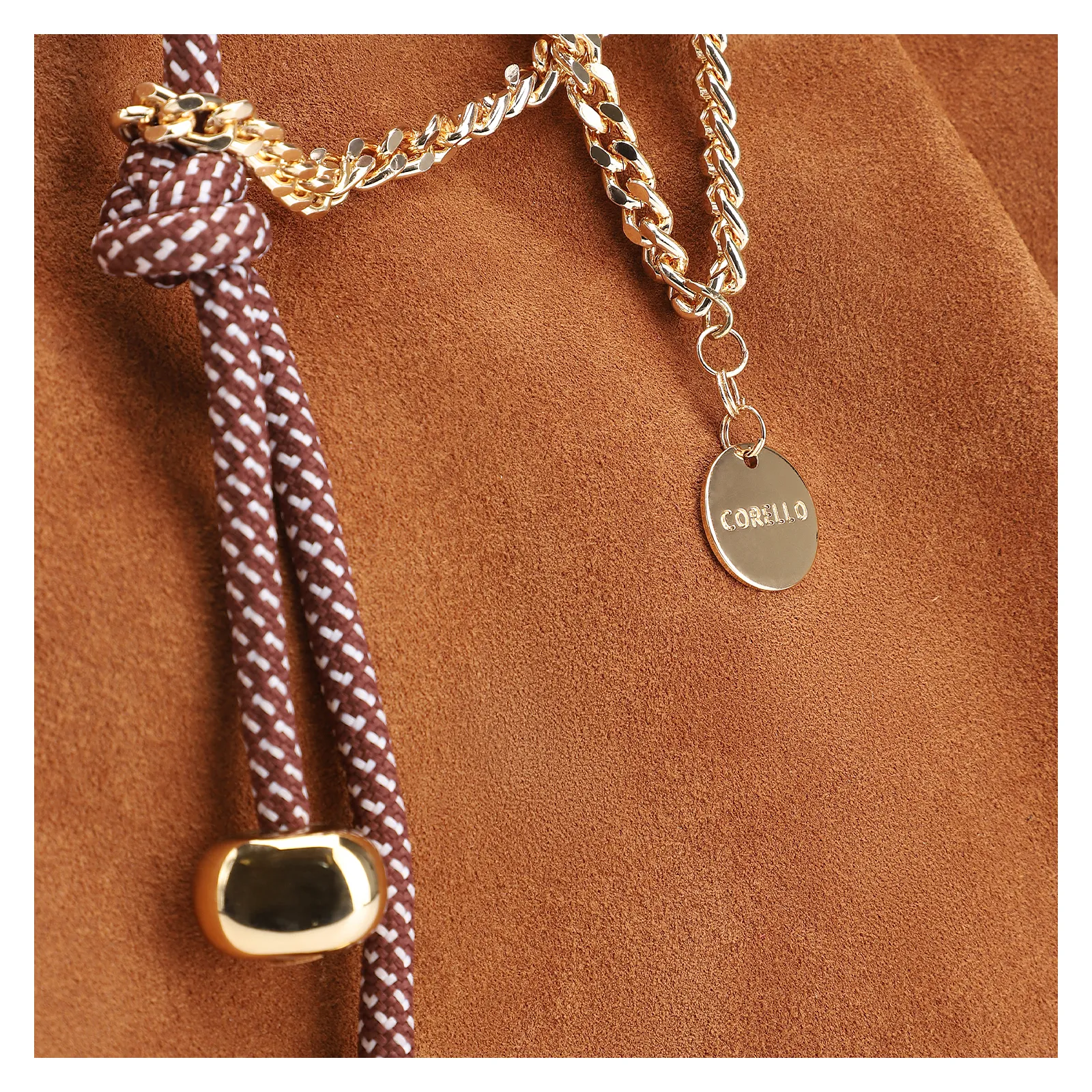Bolsa Tote Bag Charm Couro Camurça/Couro Marrom