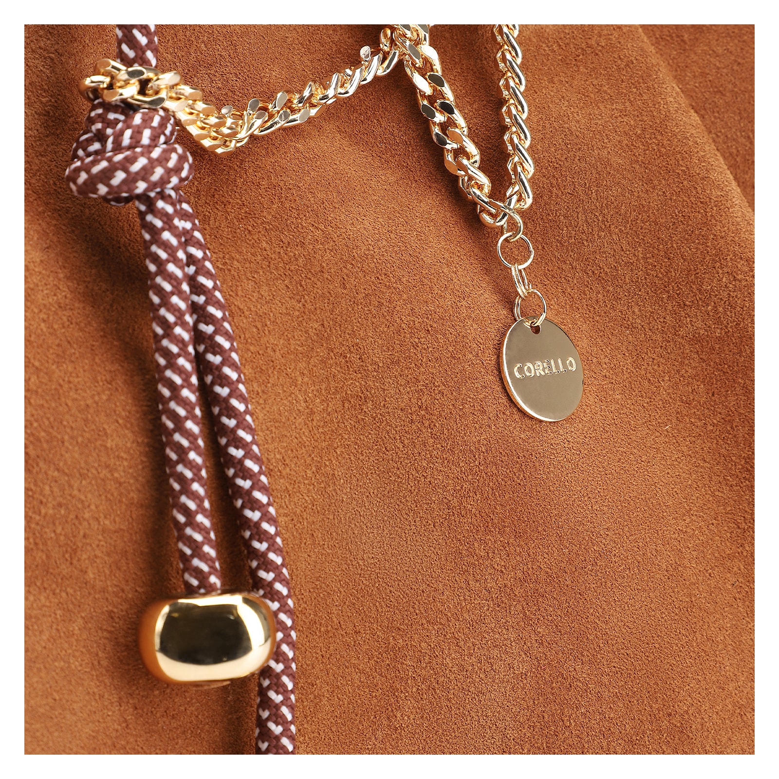 Bolsa Tote Bag Charm Couro Camurça/Couro Marrom
