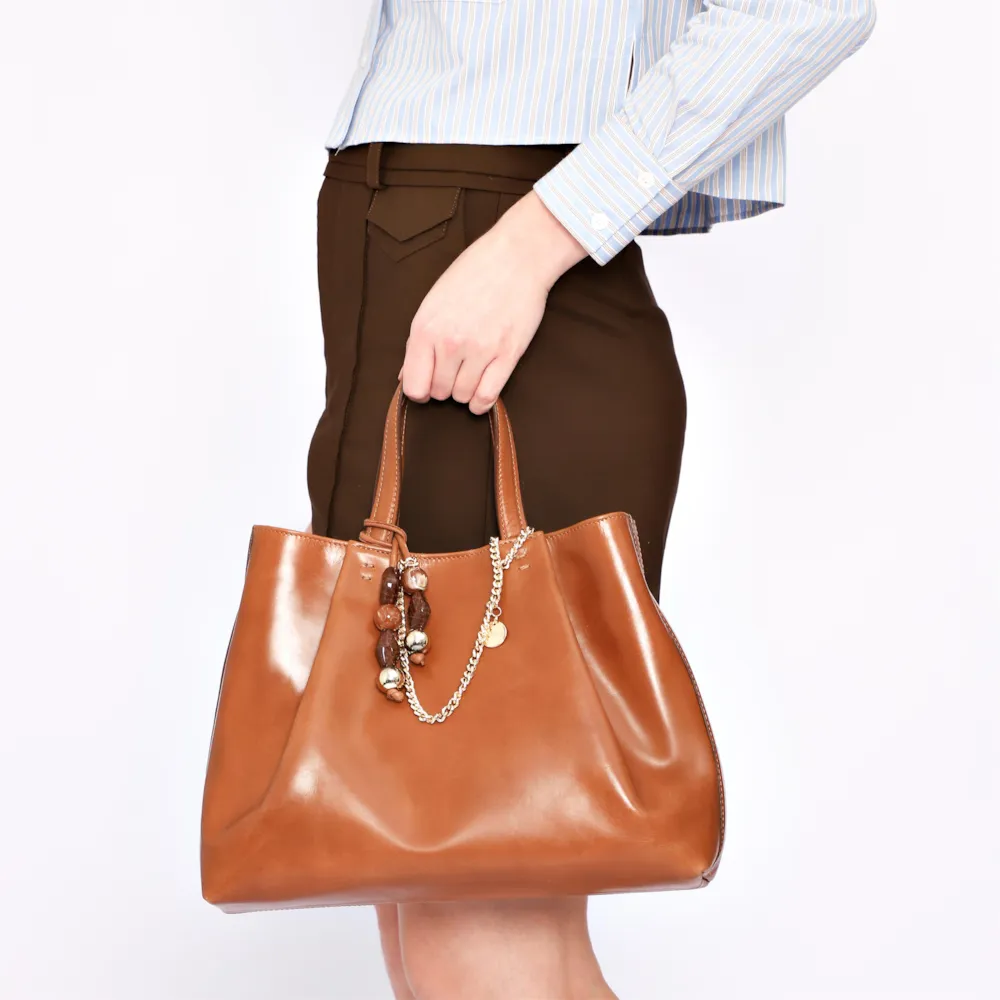 Bolsa Tote Bag Charm Couro Marrom - imagem 2