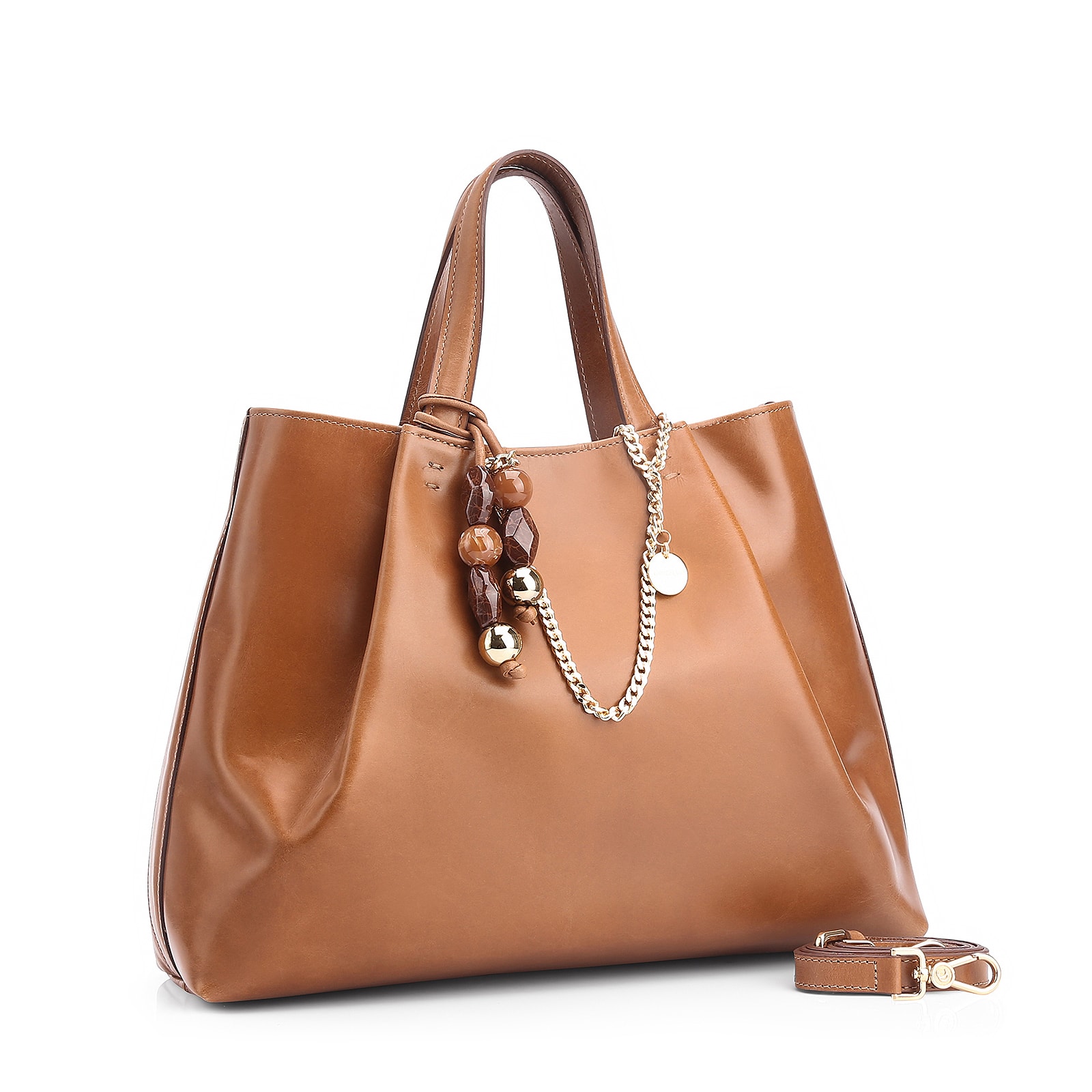 Bolsa Tote Bag Charm Couro Marrom