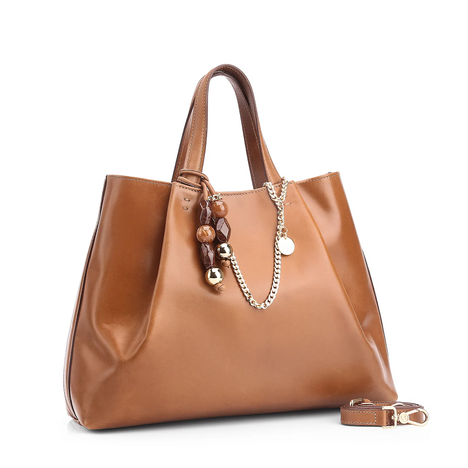 Bolsa Tote Bag Charm Couro Marrom