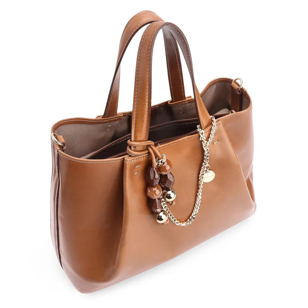 Bolsa Tote Bag Charm Couro Marrom - imagem 5