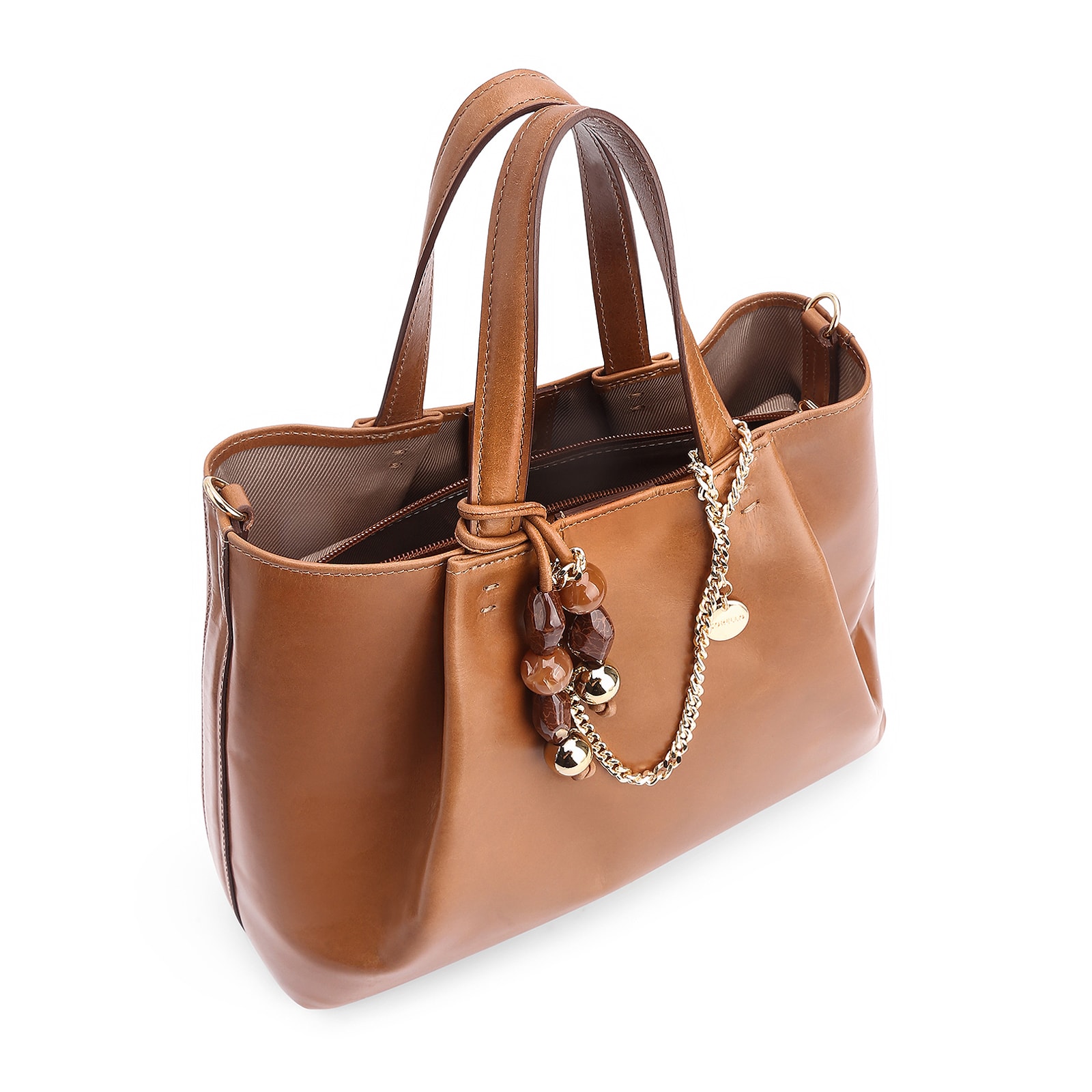 Bolsa Tote Bag Charm Couro Marrom
