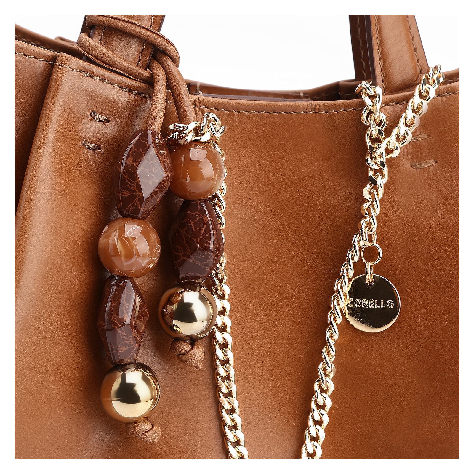 Bolsa Tote Bag Charm Couro Marrom