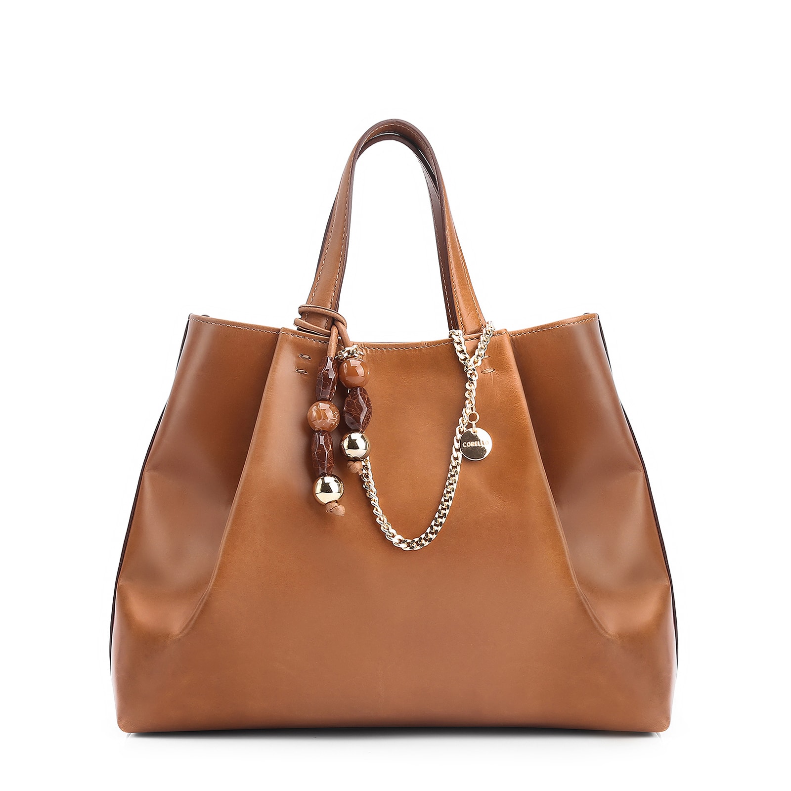 Bolsa Tote Bag Charm Couro Marrom