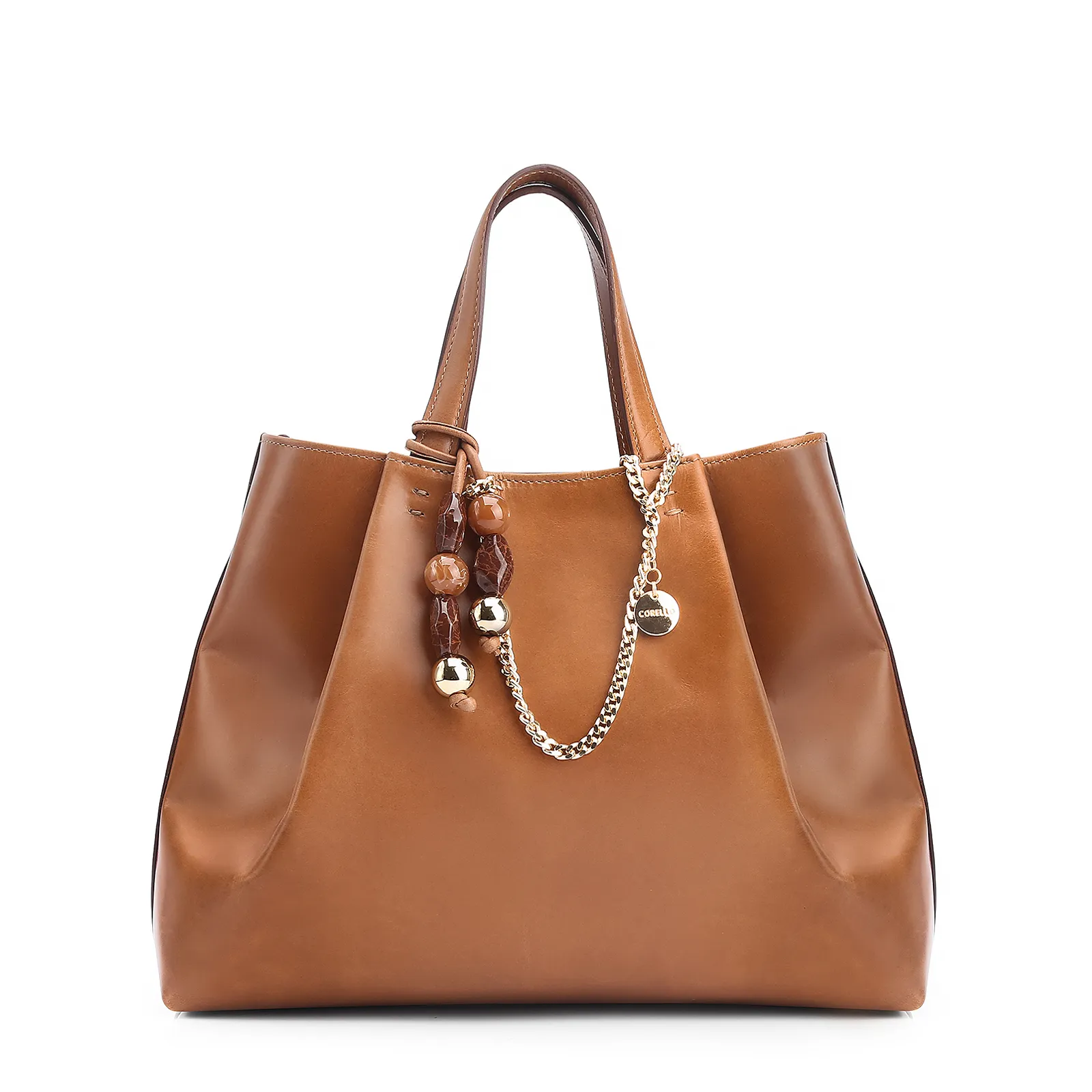 Bolsa Tote Bag Charm Couro Marrom