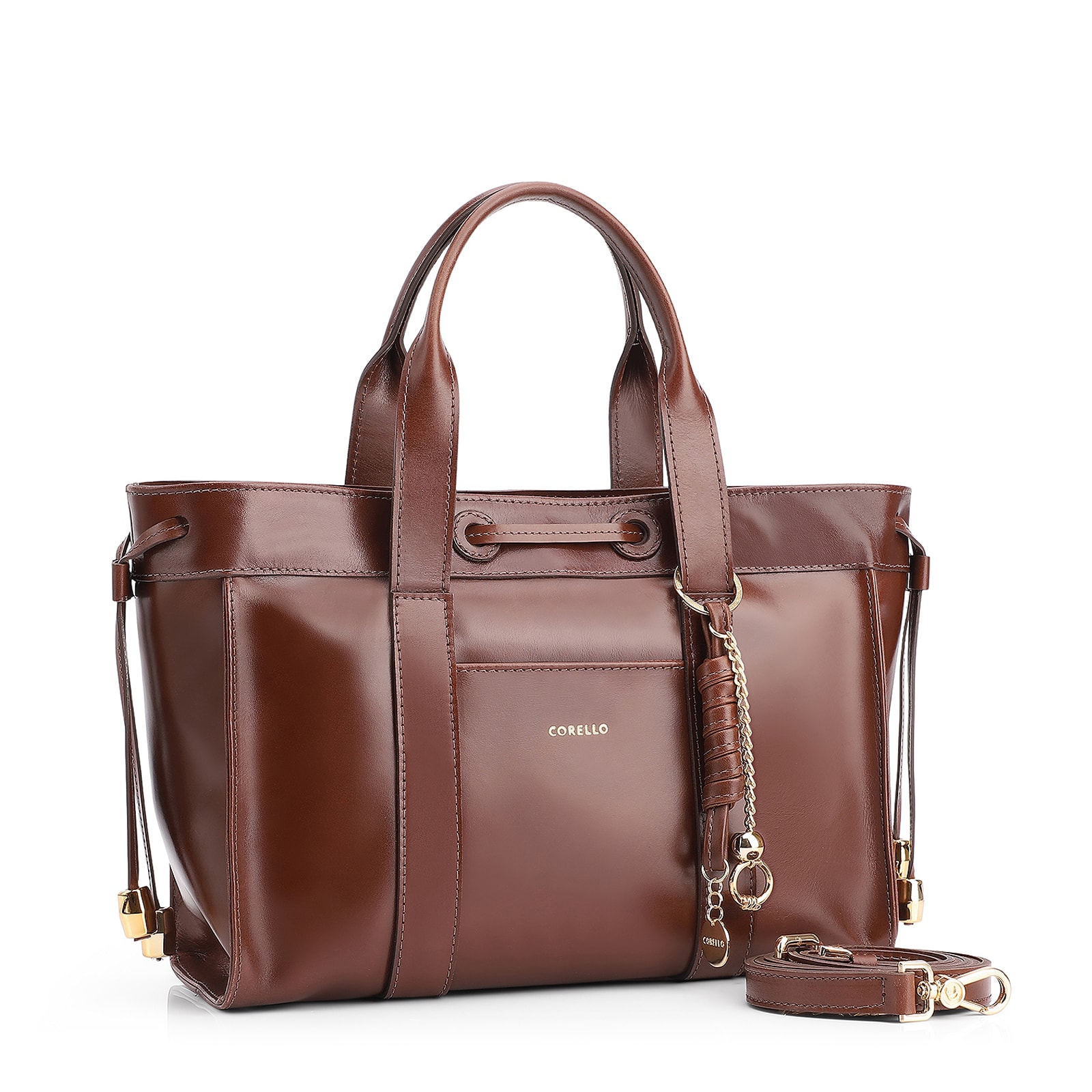 Bolsa Tote Bag Charm Couro Marrom