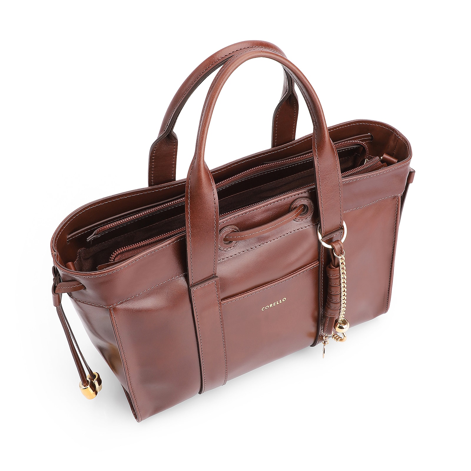 Bolsa Tote Bag Charm Couro Marrom