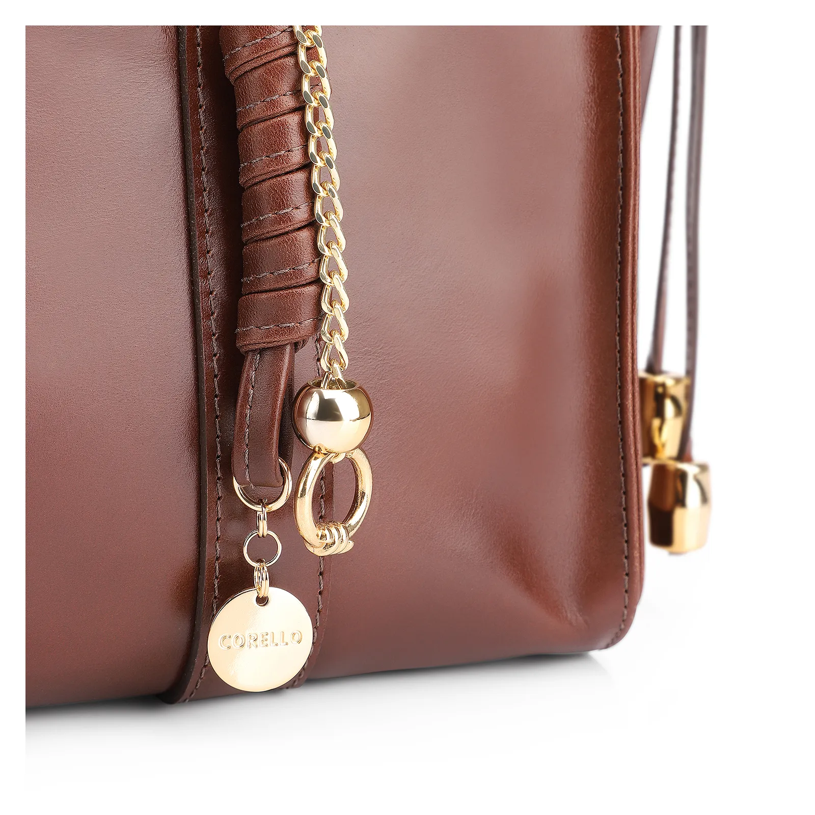 Bolsa Tote Bag Charm Couro Marrom