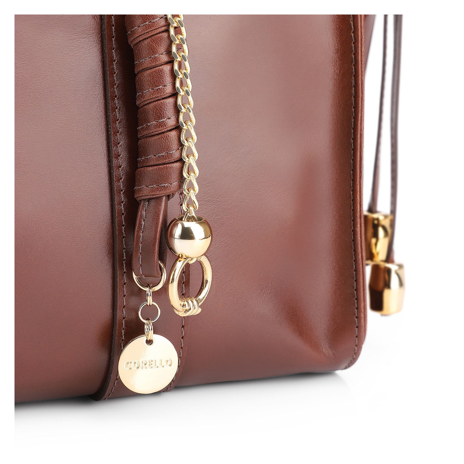 Bolsa Tote Bag Charm Couro Marrom