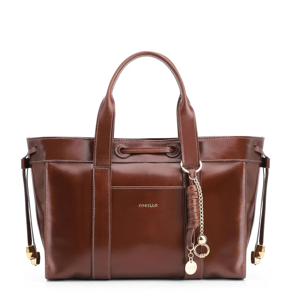 Bolsa Tote Bag Charm Couro Marrom