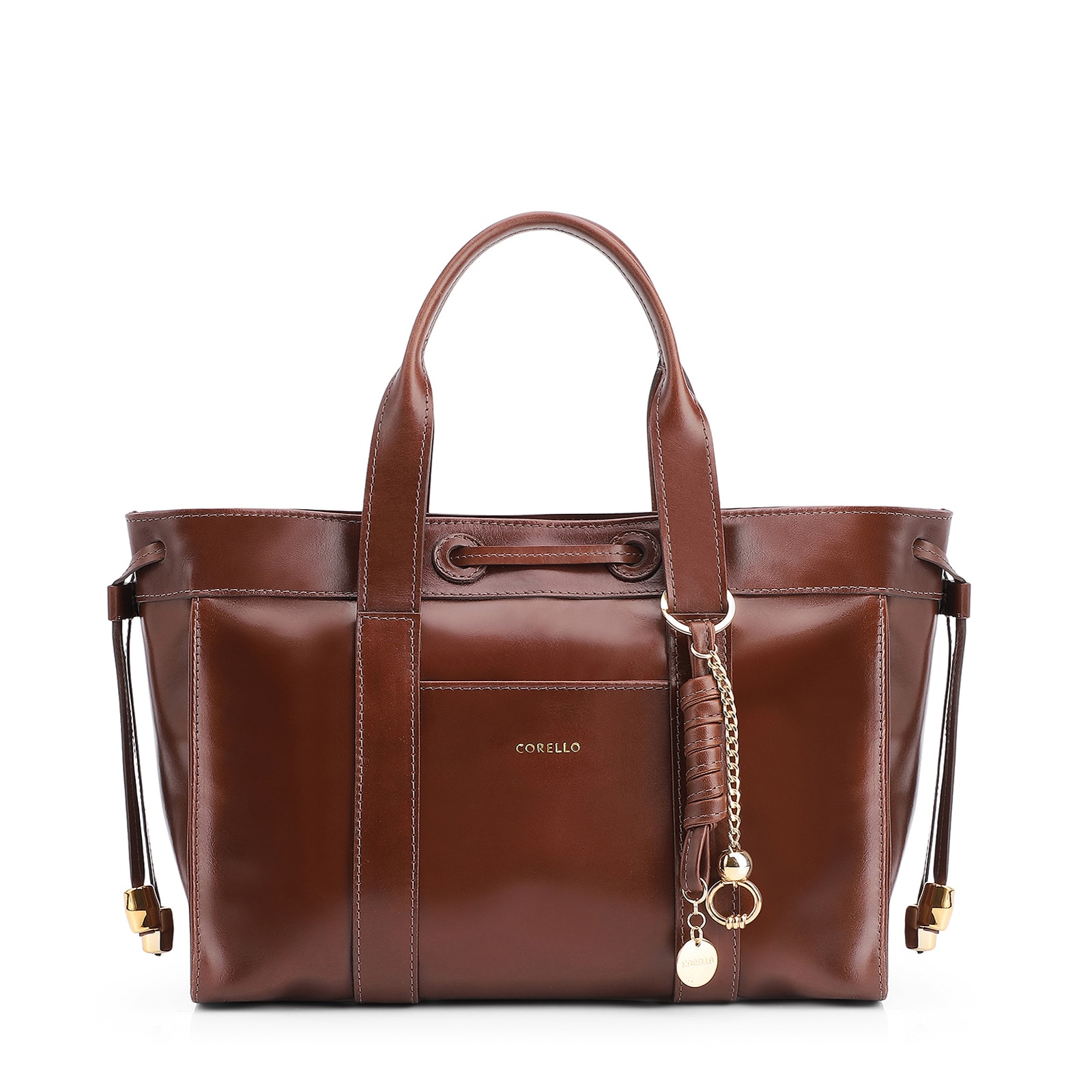 Bolsa Tote Bag Charm Couro Marrom