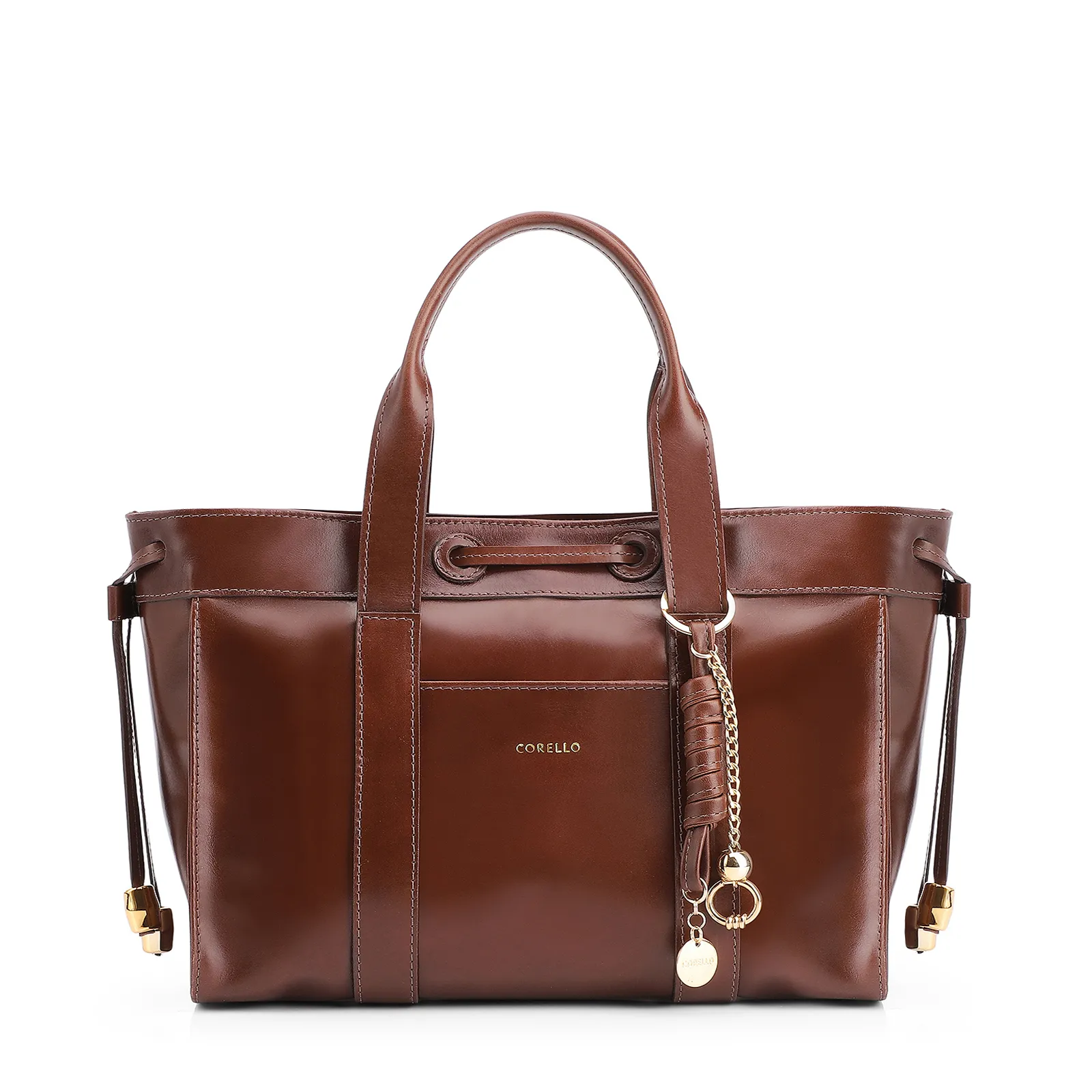 Bolsa Tote Bag Charm Couro Marrom