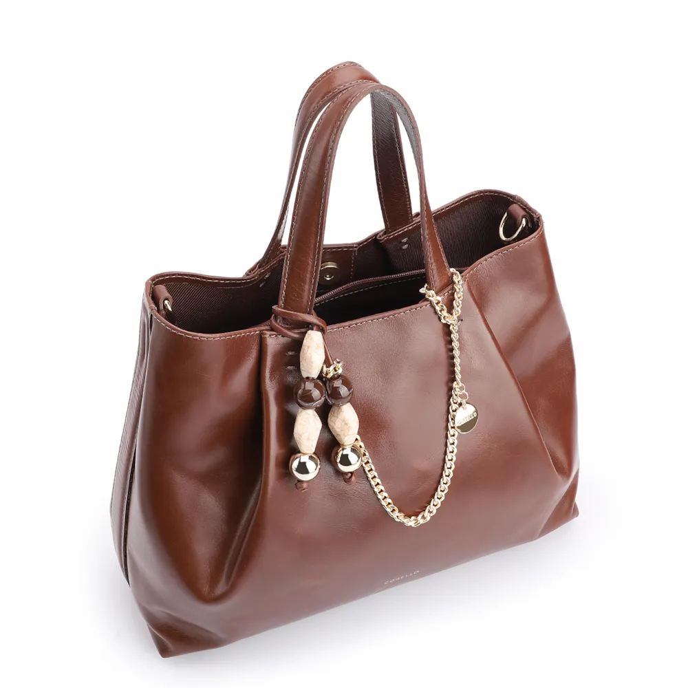 Bolsa Tote Bag Charm Couro Marrom - imagem 4