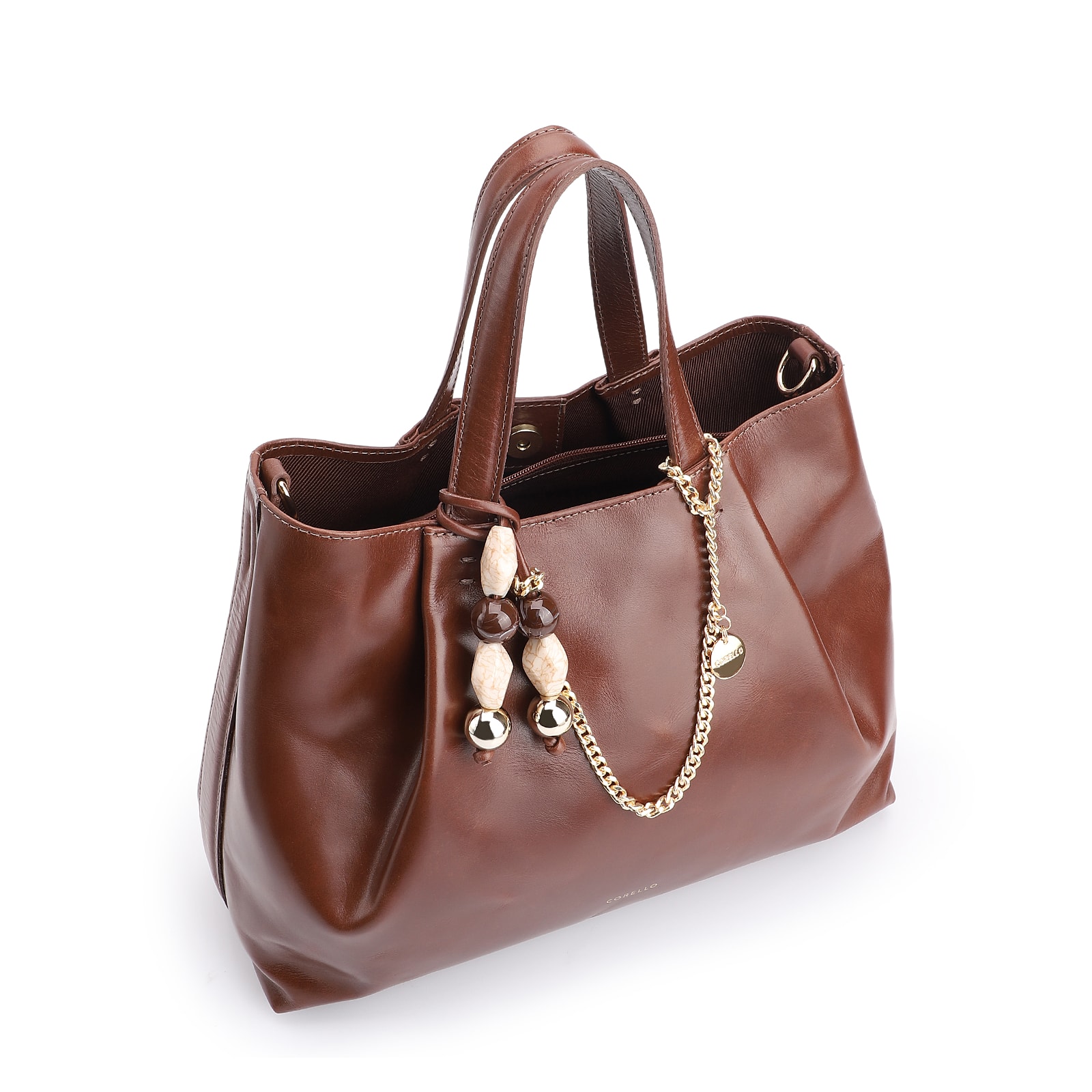 Bolsa Tote Bag Charm Couro Marrom