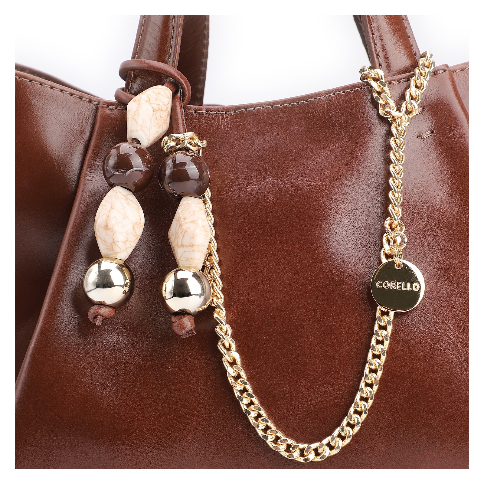 Bolsa Tote Bag Charm Couro Marrom
