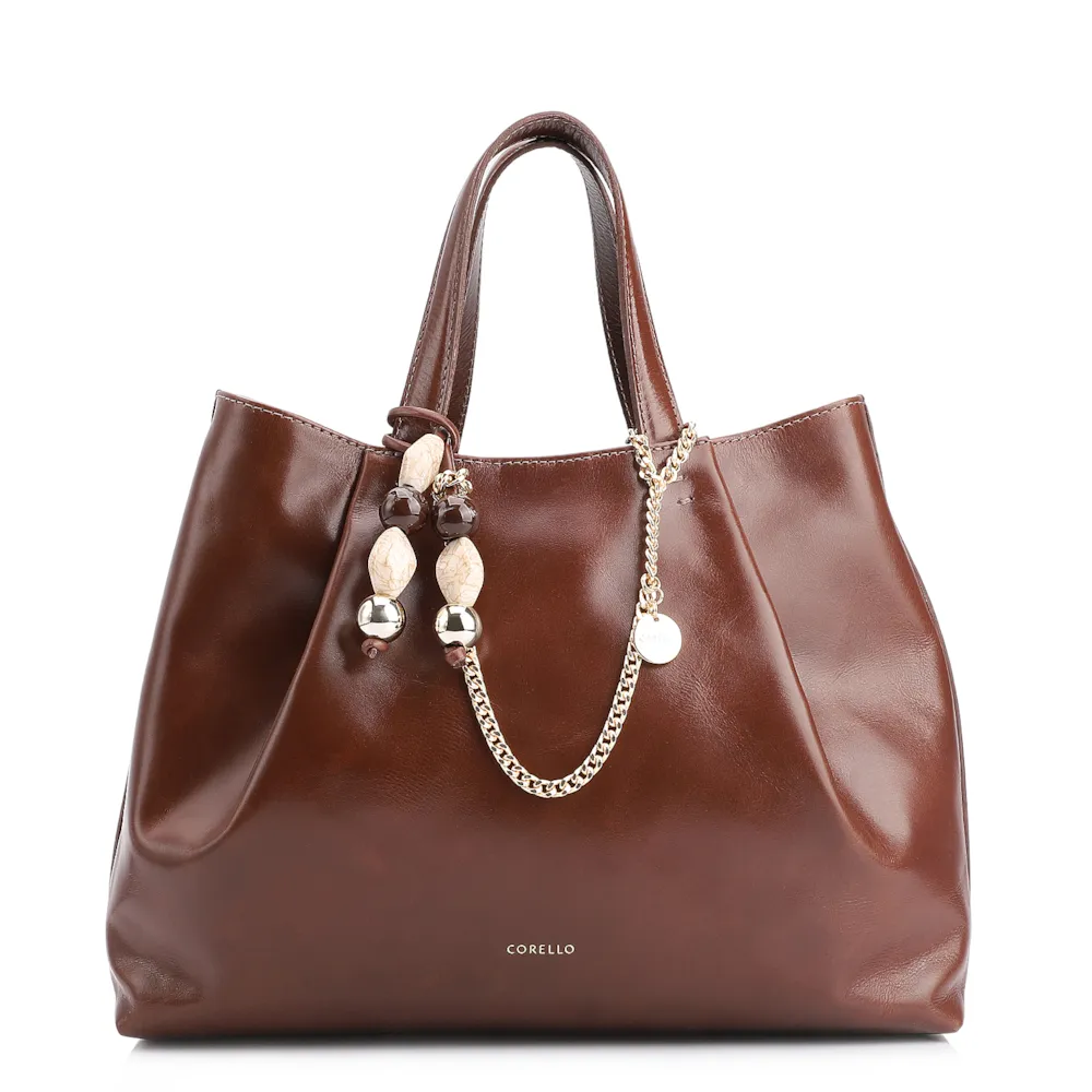 Bolsa Tote Bag Charm Couro Marrom