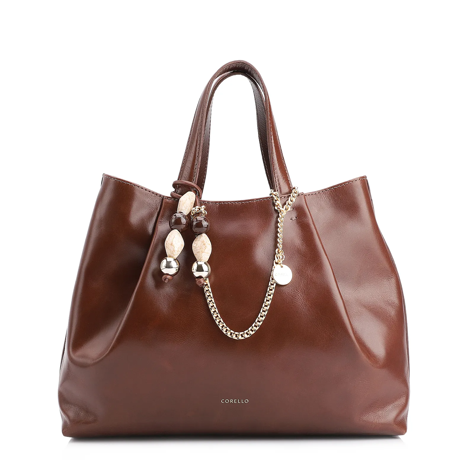 Bolsa Tote Bag Charm Couro Marrom