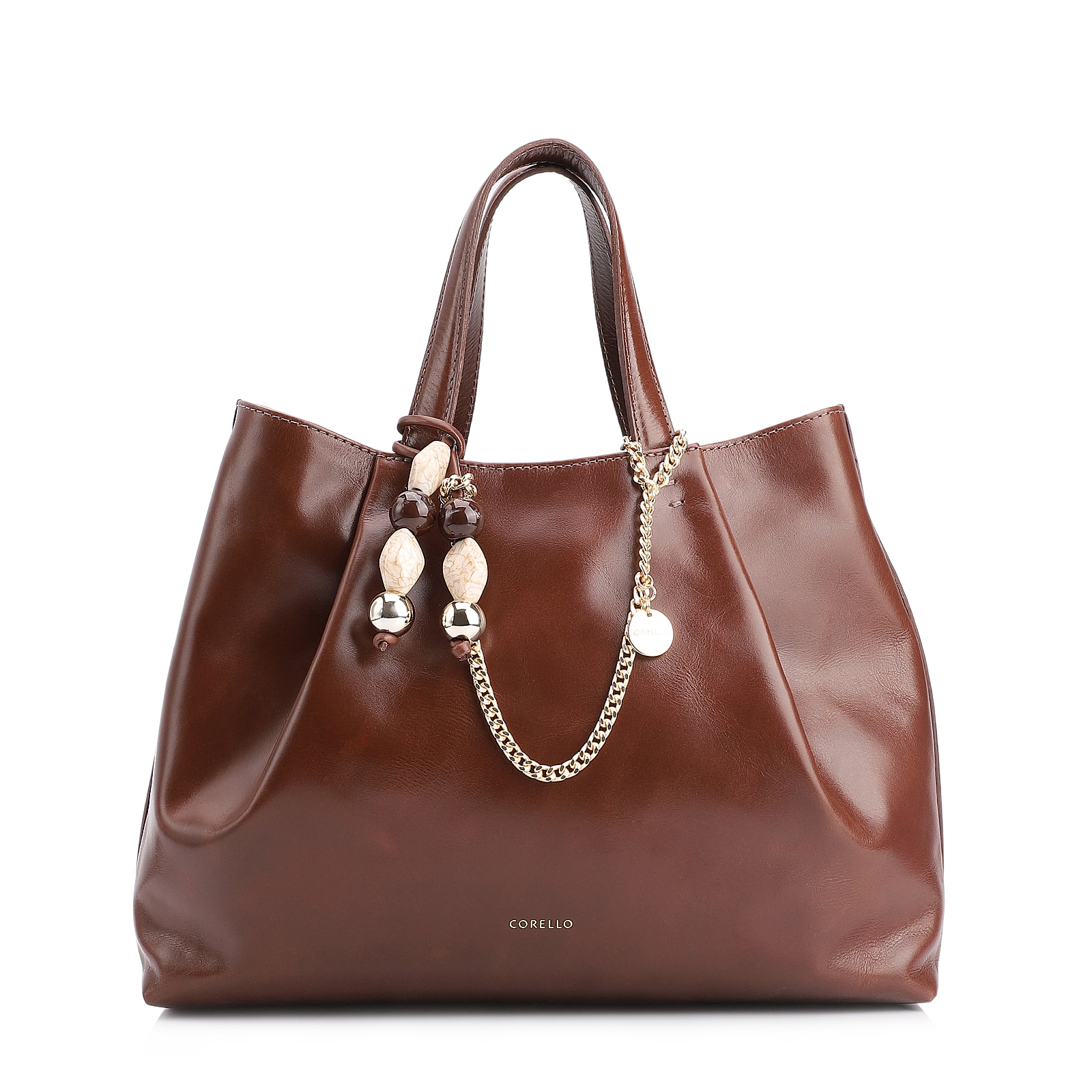 Bolsa Tote Bag Charm Couro Marrom