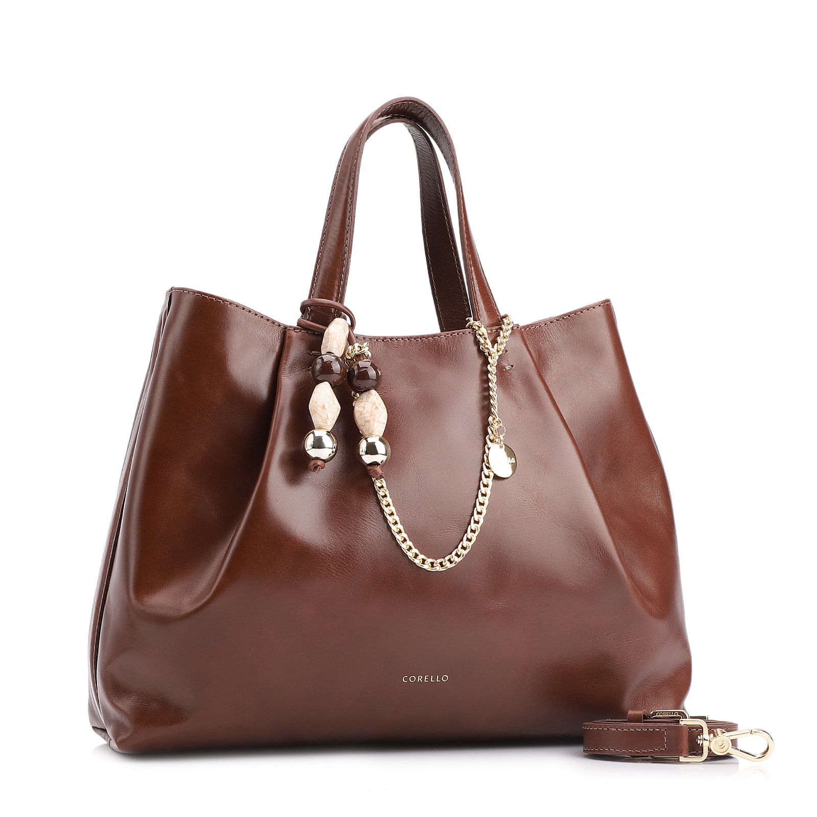 Bolsa Tote Bag Charm Couro Marrom